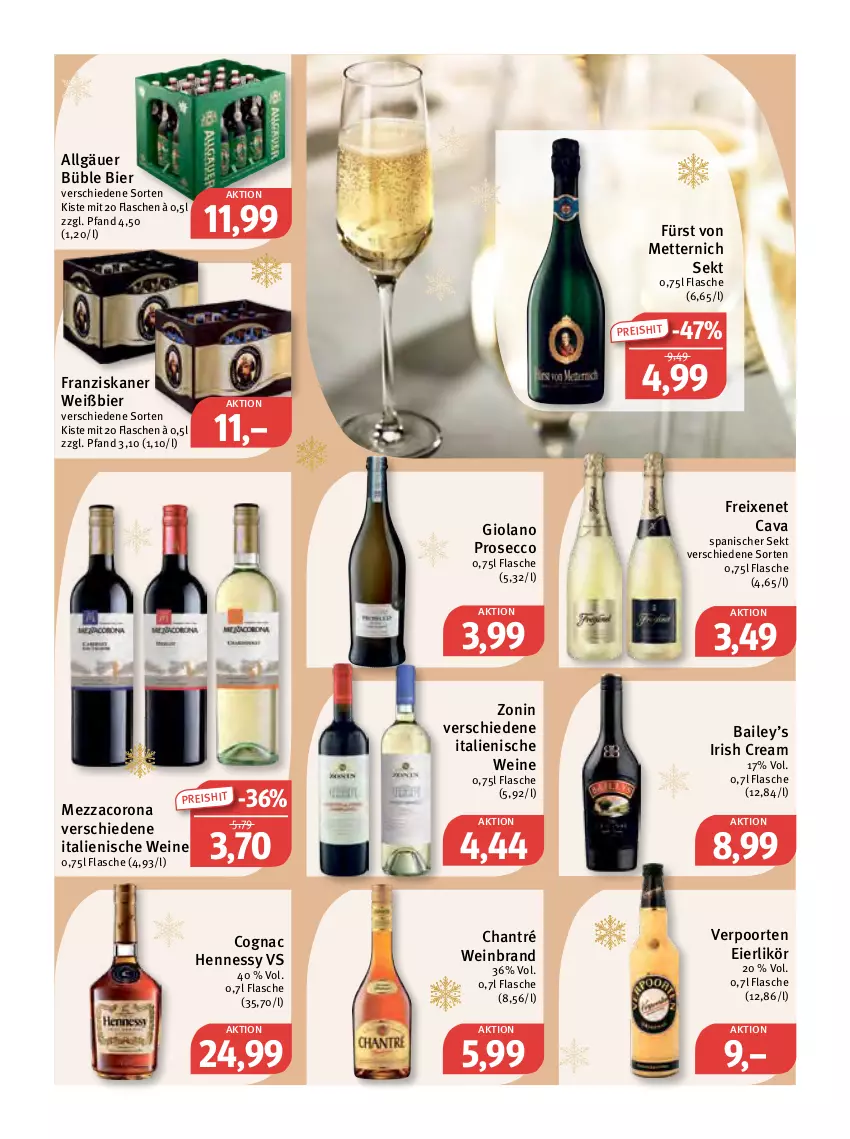 Aktueller Prospekt Feneberg - Prospekte - von 22.12 bis 24.12.2022 - strona 16 - produkty: bier, Cava, chantré, Cognac, corona, ecco, eier, eierlikör, eis, flasche, franziskaner, freixenet, fürst von metternich, irish cream, LG, likör, Mett, metternich, mezzacorona, prosecco, reis, sekt, Ti, verpoorten, wein, weinbrand, weine, zonin