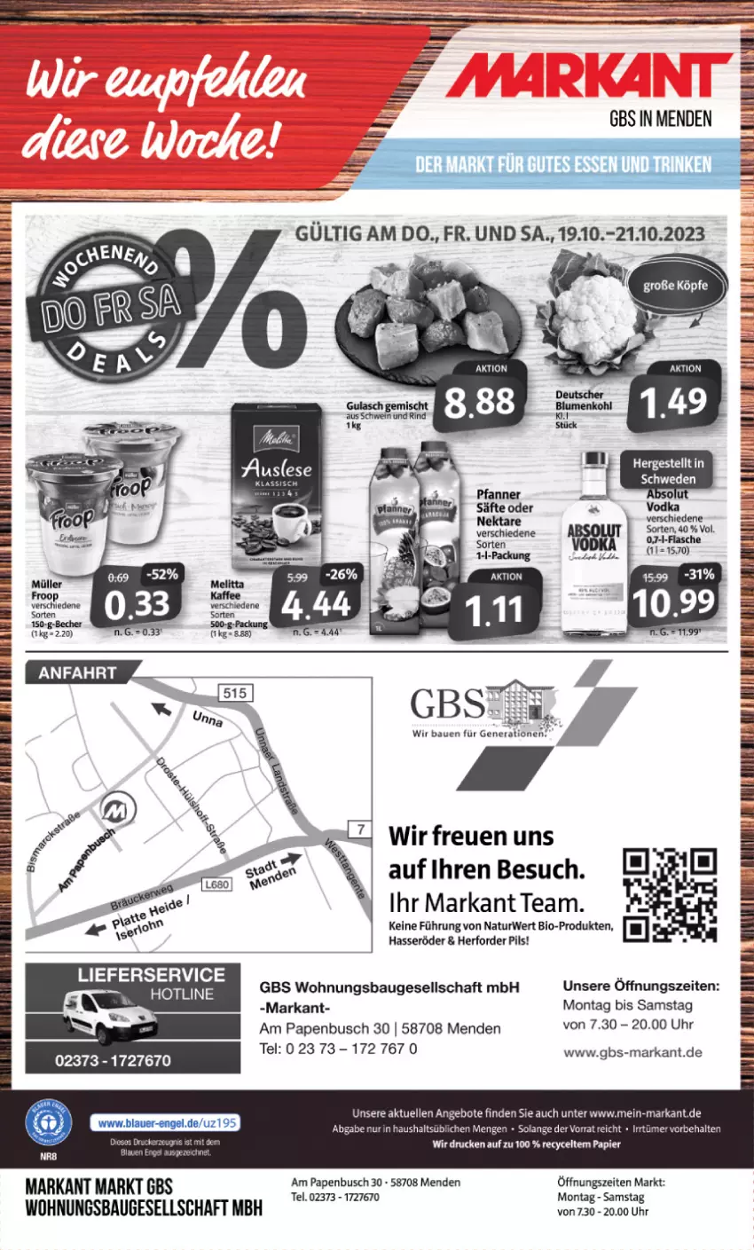 Aktueller Prospekt Markant - Prospekte - von 16.10 bis 21.10.2023 - strona 12 - produkty: angebot, angebote, Bau, Becher, bio, brot, eier, elle, flasche, froop, hasseröder, lieferservice, natur, pils, rwe, Ti, uhr