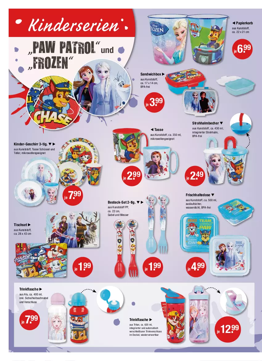 Aktueller Prospekt Vmarkt - V-Markt - von 02.06 bis 08.06.2022 - strona 14 - produkty: auto, Becher, besteck, besteck-set, decke, Deckel, elle, flasche, gabel, geschirr, Kinder, korb, LG, messer, mikrowelle, papier, Paw Patrol, rwe, sandwich, schüssel, tasse, teller, Ti, tisch, Tischset, trinkflasche, wasser