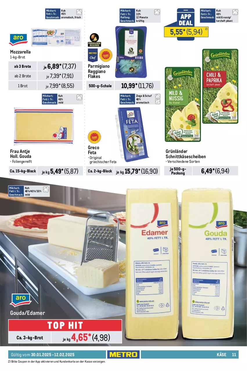 Aktueller Prospekt Metro - GastroJournal - von 30.01 bis 12.02.2025 - strona 11 - produkty: aufschnitt, bratwurst, brot, Brühwurst, coupon, edamer, feta, flakes, frau antje, geback, gin, gouda, grünländer, hinterschinken, Käse, käsescheiben, leberkäs, leberkäse, mac, milch, mozzarella, nuss, Ofen, parmigiano, parmigiano reggiano, prosciutto, Prosciutto di Parma, reggiano, reifen, rel, salami, Schal, Schale, schinken, schnitten, schnittkäse, schnittkäsescheiben, schwarzwälder schinken, Ti, tisch, wurst