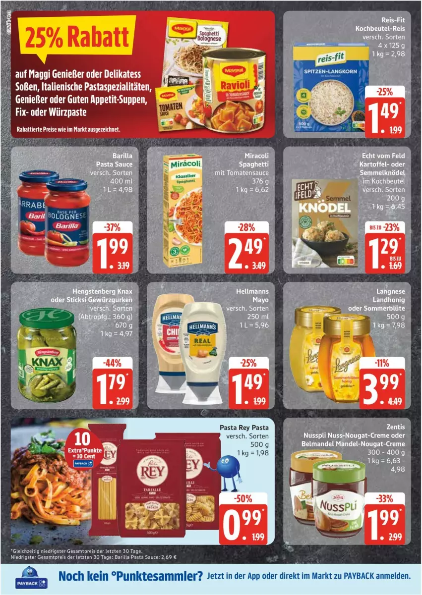 Aktueller Prospekt Edeka - Prospekte - von 03.03 bis 08.03.2025 - strona 14 - produkty: barilla, Belmandel, beutel, Blüte, creme, eis, honig, italienische pasta, kochbeutel, korn, mandel, nuss, nuss-nougat-creme, nusspli, pasta, Pasta Sauce, payback, reis, reis-fit, sauce, Soße, spaghetti, Spezi, spitzen-langkorn, tee, tesa, Ti, Yo, ZTE