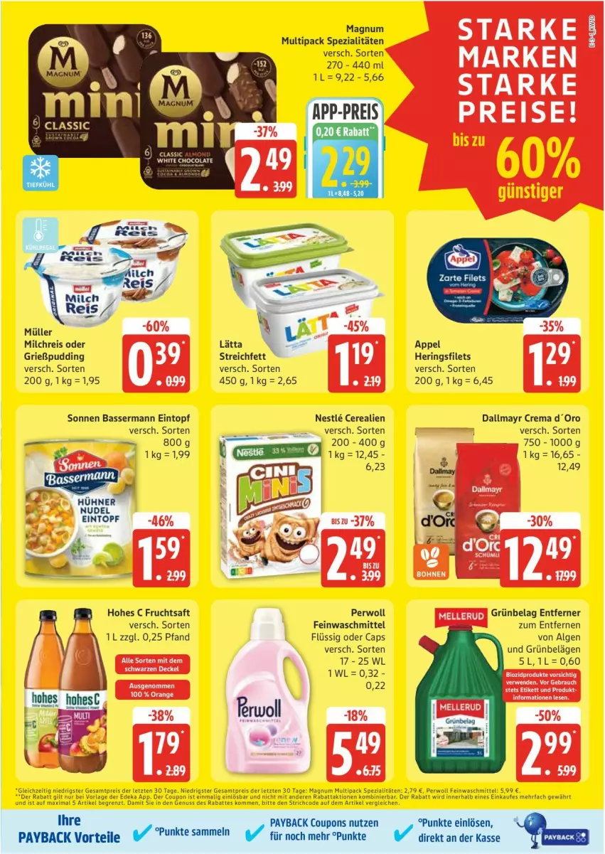 Aktueller Prospekt Edeka - Prospekte - von 03.03 bis 08.03.2025 - strona 3 - produkty: Cap, coupon, dallmayr, eintopf, eis, ente, feinwaschmittel, frucht, fruchtsaft, Grießpudding, Hohes C, LG, magnum, milch, milchreis, orange, perwoll, pudding, reis, saft, Spezi, Ti, topf, waschmittel, ZTE