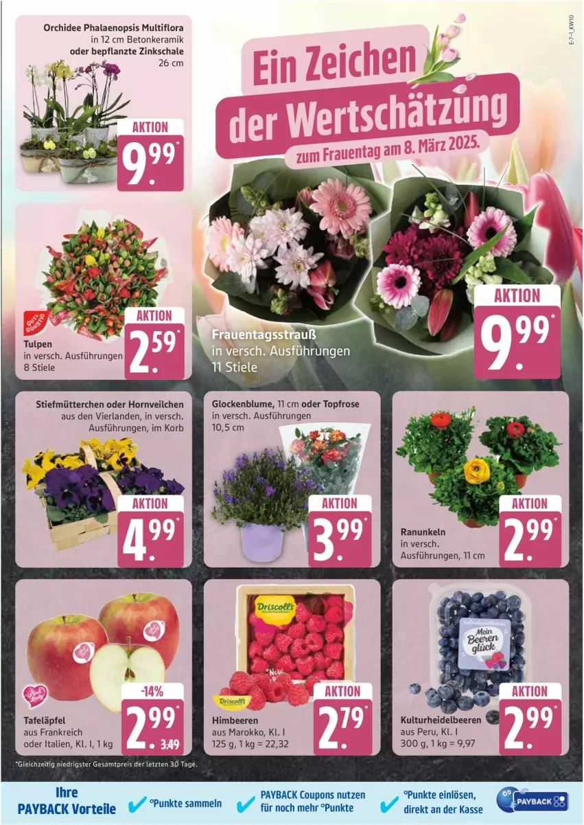 Aktueller Prospekt Edeka - Prospekte - von 03.03 bis 08.03.2025 - strona 7 - produkty: beere, beeren, coupon, coupons, eis, heidelbeere, heidelbeeren, himbeer, himbeere, himbeeren, korb, orchidee, payback, phalaenopsis, reis, Schal, Schale, tafeläpfel, tesa, Ti, ZTE