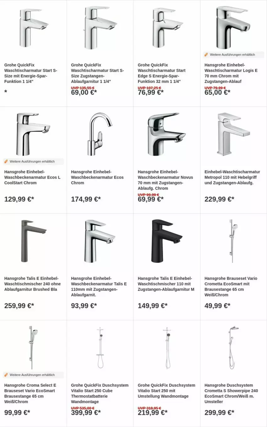 Aktueller Prospekt Obi - Prospekte - von 26.11 bis 04.12.2024 - strona 6 - produkty: armatur, batterie, brause, elle, garnitur, grohe, hansgrohe, LG, Metro, Mett, teller, thermostat, Ti, tisch, vita, waschbecken, waschtisch, waschtischarmatur