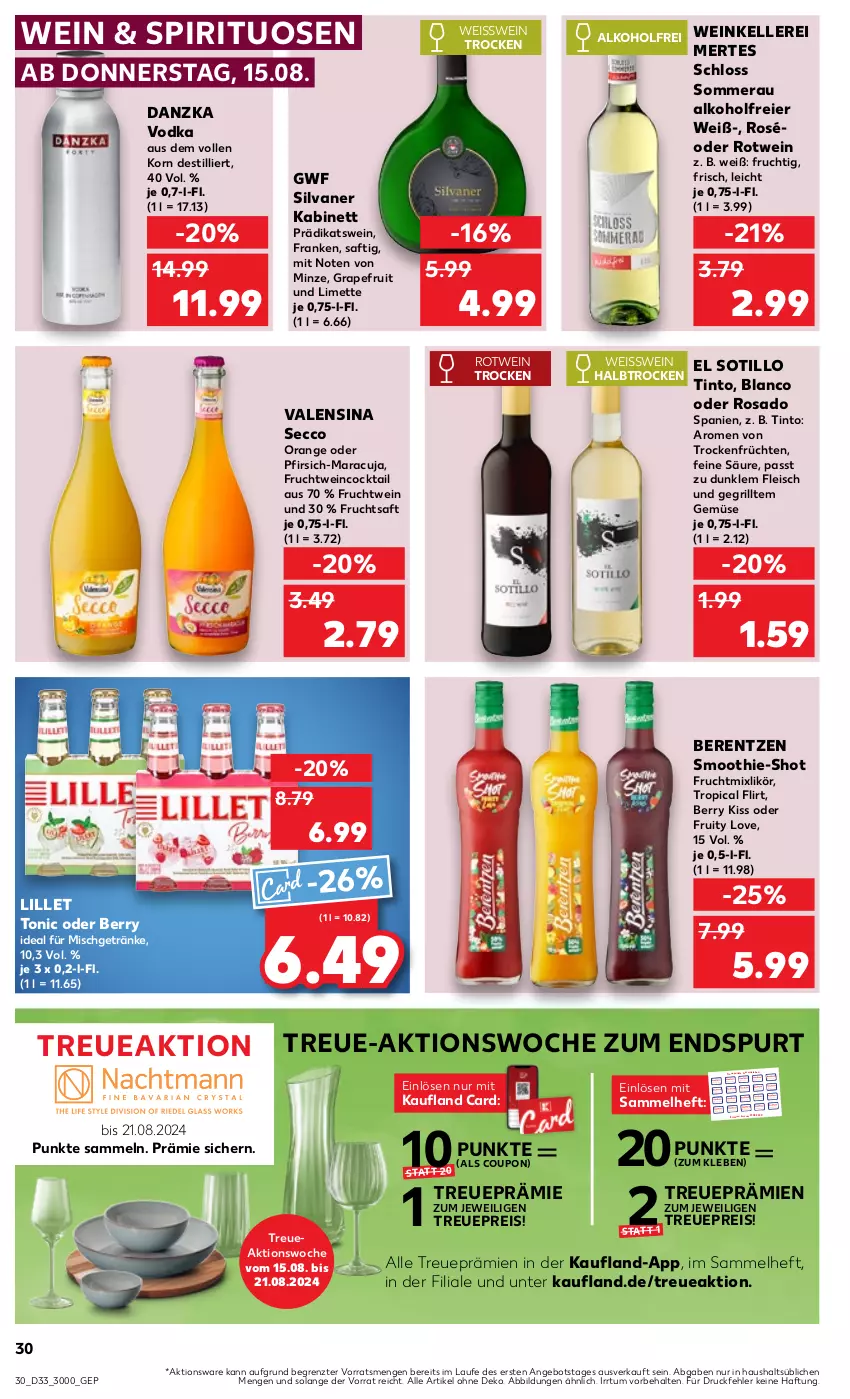 Aktueller Prospekt Kaufland - Prospekt - von 15.08 bis 21.08.2024 - strona 30 - produkty: alkohol, angebot, angebote, Aufkleber, auto, berentzen, cocktail, coupon, decke, Deckel, ecco, edelstahl, Edelstahl-Pfanne, eier, eis, elle, erde, fleisch, frucht, früchte, früchten, fruchtsaft, getränk, getränke, grapefruit, grill, gutschein, herdarten, kabinett, kleber, korn, latte, leine, likör, lillet, limette, Mantel, maracuja, messer, Mett, minze, Mixer, olive, orange, pfanne, pfannen, Pfau, pfirsich, reis, rotwein, rwe, saft, sandwich, Signal, silvaner, smoothie, spirituosen, spülmaschinen, stabmixer, tefal, telefon, Ti, tonic, topf, Topfset, Trockenfrüchte, valensina, vodka, wein, wok, ZTE