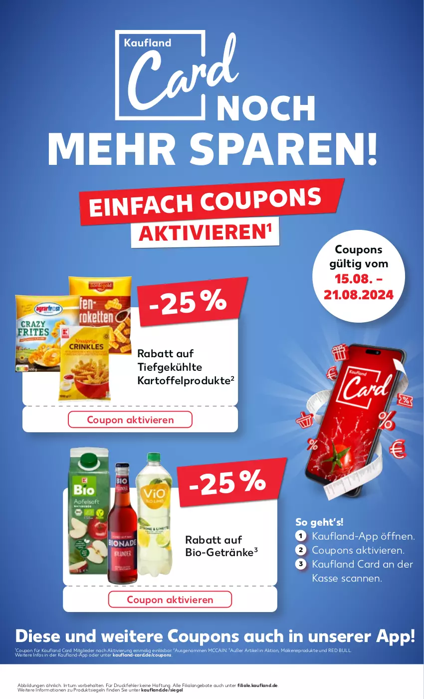 Aktueller Prospekt Kaufland - Prospekt - von 15.08 bis 21.08.2024 - strona 49 - produkty: angebot, angebote, bio, coupon, coupons, getränk, getränke, kartoffel, mccain, molkereiprodukte, red bull, Ti