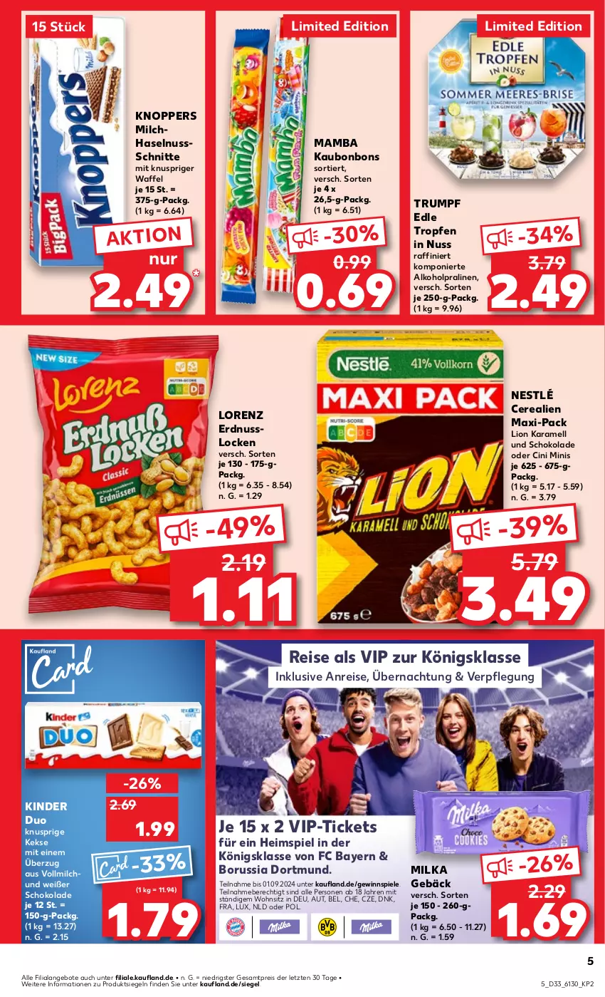 Aktueller Prospekt Kaufland - Prospekt - von 15.08 bis 21.08.2024 - strona 5 - produkty: alkohol, angebot, angebote, bonbons, cerealien, cin, eis, erdnuss, gewinnspiel, haselnuss, karamell, keks, kekse, Kinder, knoppers, lion, lorenz, mam, milch, milka, nestlé, nuss, pralinen, reis, rum, schoko, schokolade, Spiele, Ti, vollmilch, ZTE