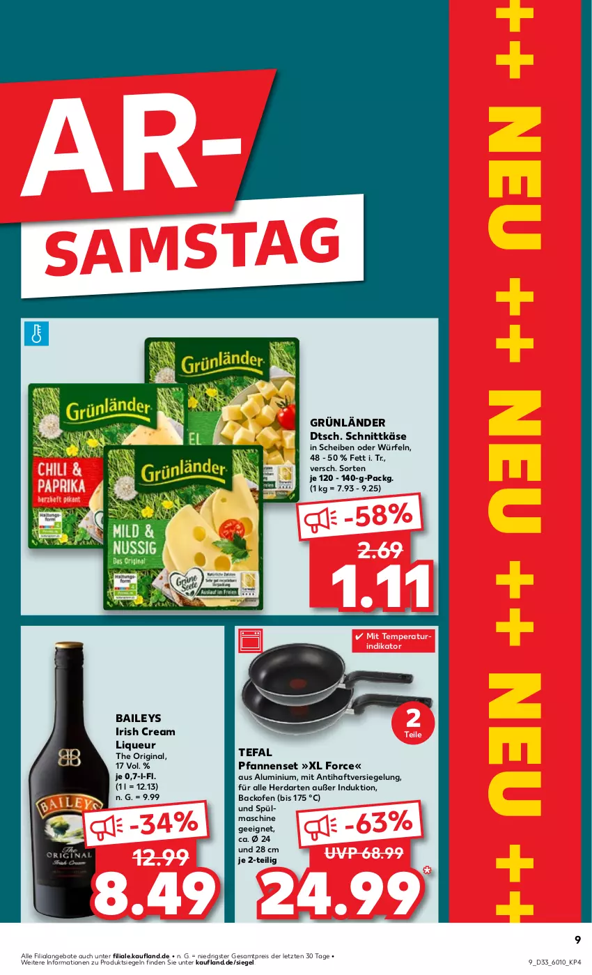 Aktueller Prospekt Kaufland - Prospekt - von 15.08 bis 21.08.2024 - strona 9 - produkty: angebot, angebote, backofen, baileys, eis, gin, grünländer, herdarten, irish cream, Käse, liqueur, Ofen, pfanne, pfannen, reis, rind, schnittkäse, tefal, Ti, würfel, ZTE