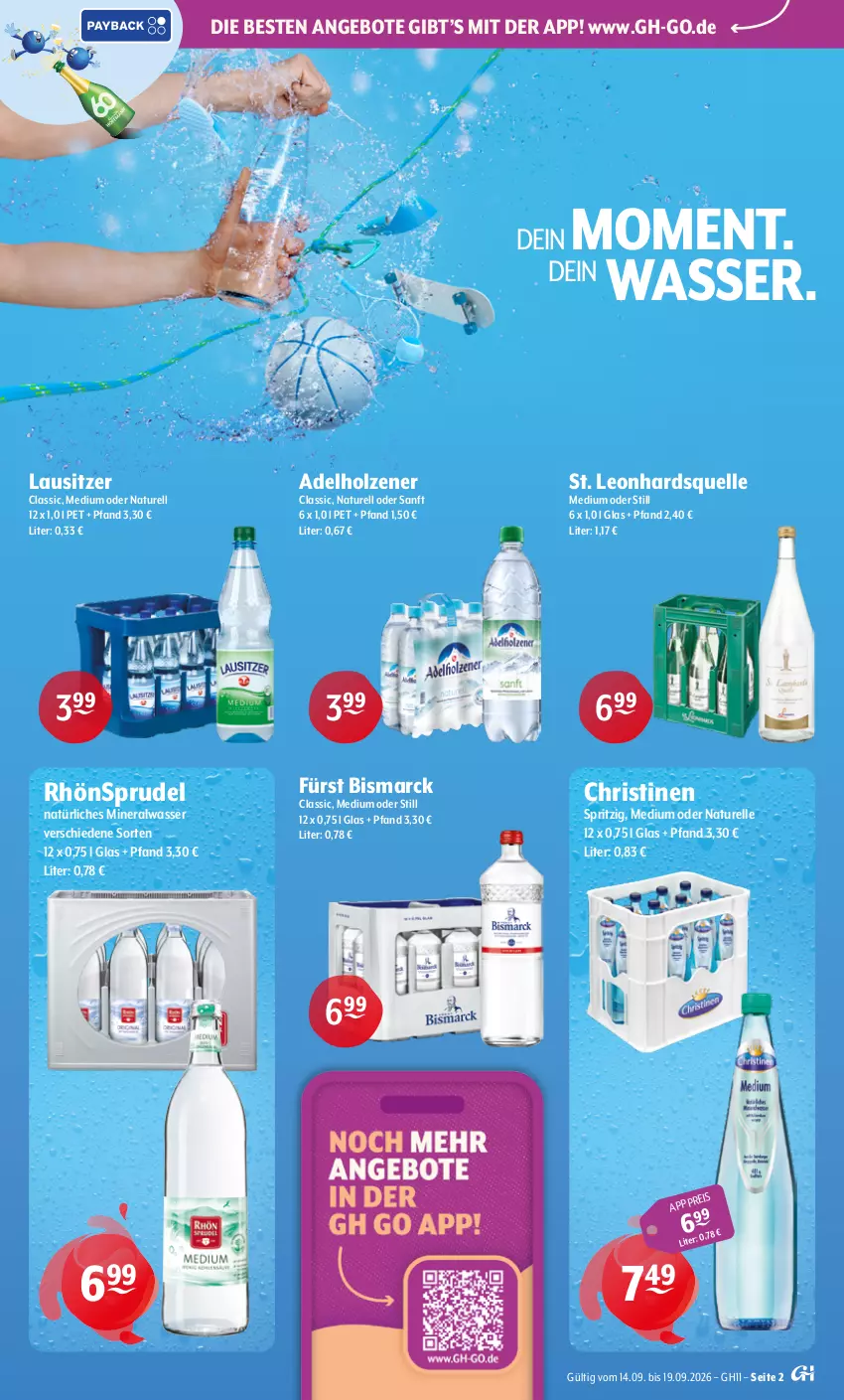 Aktueller Prospekt Getraenke Hoffmann - Prospekte - von 14.09 bis 19.09.2026 - strona 2 - produkty: adelholzener, Alwa, angebot, angebote, bismarck, eis, elle, Holz, mineralwasser, natur, natürliches mineralwasser, rel, RhönSprudel, Sprudel, Ti, wasser