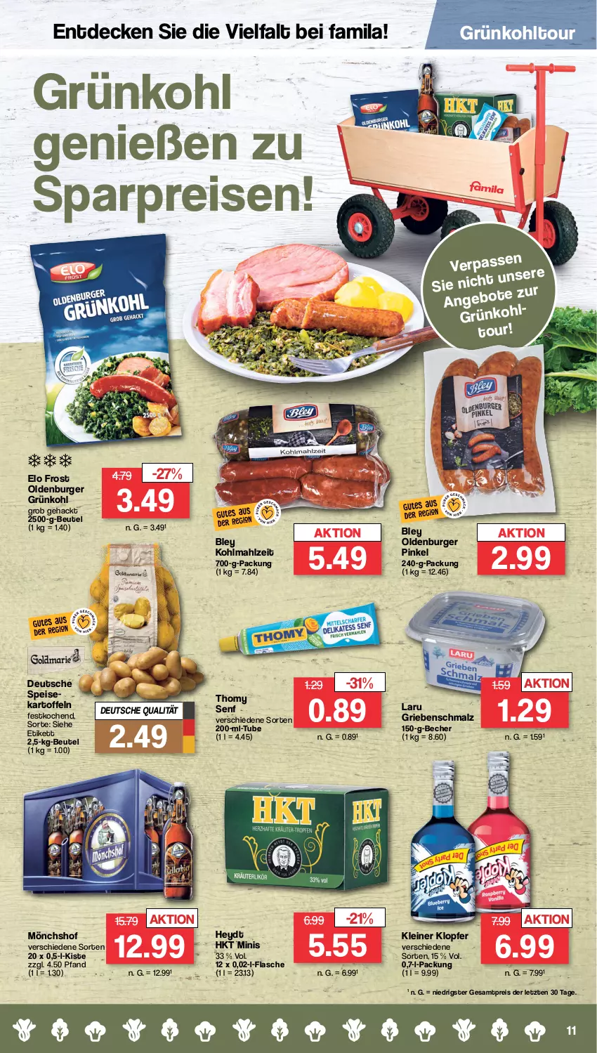 Aktueller Prospekt Famila - Prospekte - von 30.01 bis 04.02.2023 - strona 11 - produkty: angebot, Becher, beutel, bley, burger, decke, eis, flasche, kartoffel, kartoffeln, kleiner klopfer, leine, LG, malz, mönchshof, reis, Schmalz, senf, thomy, Ti, ZTE