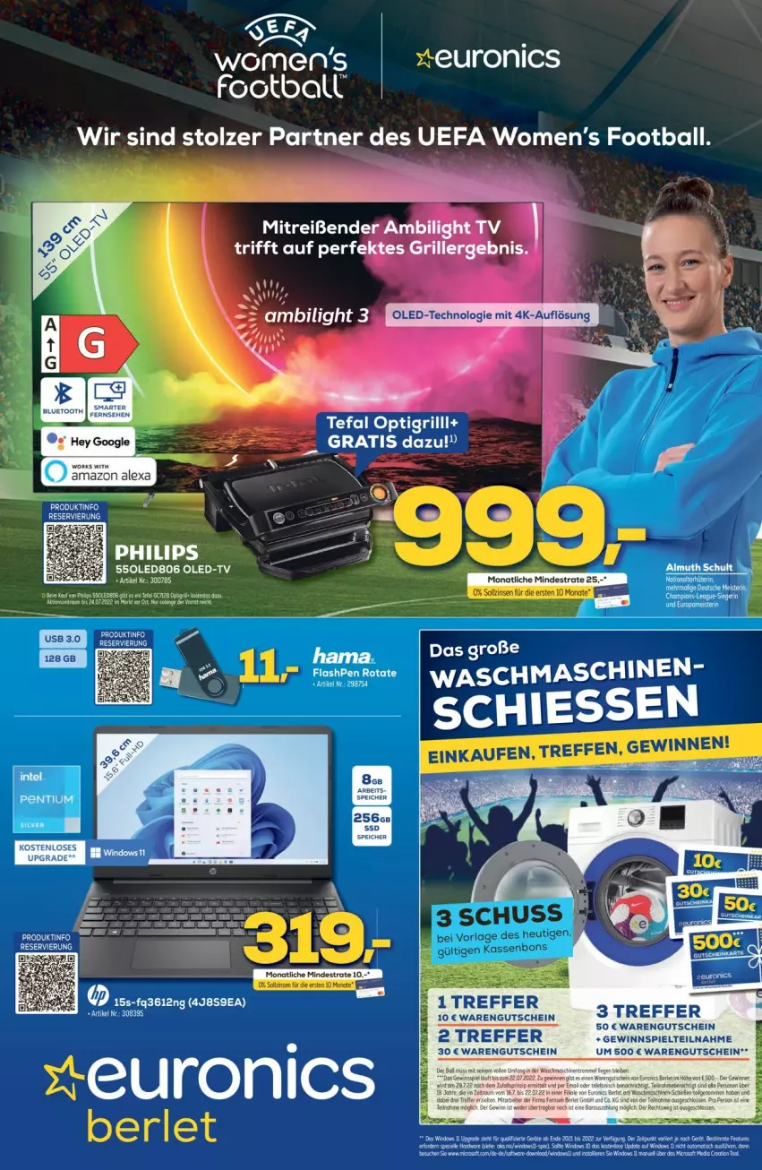 Aktueller Prospekt Euronics - Prospekte - von 20.07 bis 27.07.2022 - strona 1 - produkty: alexa, amazon alexa, ball, Bau, gewinnspiel, grill, gutschein, Pentium, tefal, Ti, waschmaschine, waschmaschinen