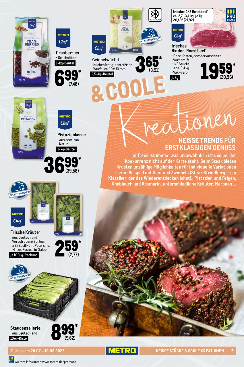 Aktueller Prospekt Metro - GastroJournal - von 28.07 bis 10.08.2022 - strona 5 - produkty: basilikum, beef, beutel, cranberries, decke, eimer, eis, elle, Feigen, karotten, Kette, knoblauch, knorr, kraft, kräuter, küche, Küchen, Küchensahne, meerrettich, Metro, milram, minze, natur, nuss, petersilie, pistazien, Rettich, Ria, rind, rinder, roastbeef, rosmarin, sahne, schamel, schnitten, senf, stauden, steak, tafelspitz, Ti, würfel, zwiebel, zwiebeln