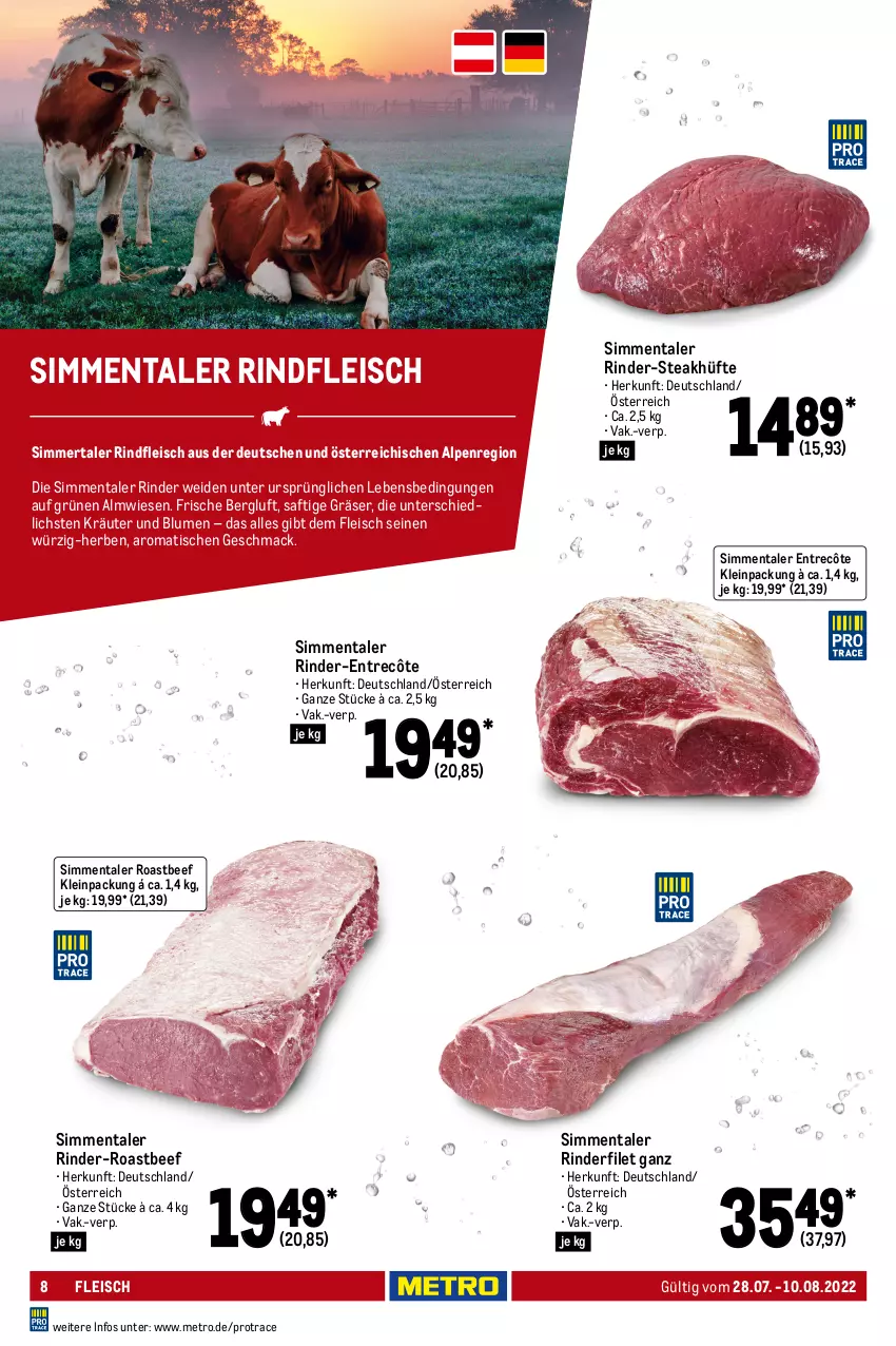 Aktueller Prospekt Metro - GastroJournal - von 28.07 bis 10.08.2022 - strona 8 - produkty: beef, blume, blumen, braten, Brei, decke, Deckel, eis, entrecôte, filet, fleisch, kotelett, kräuter, lamm, lammkotelett, mac, Metro, pute, putenbrust, rind, rinder, rinderfilet, rindfleisch, roastbeef, rollbraten, saft, Schal, Schale, schwein, schweine, schweinenacken, sim, steak, steakhüfte, steaks, Ti, tisch, top-hit, wein, weine