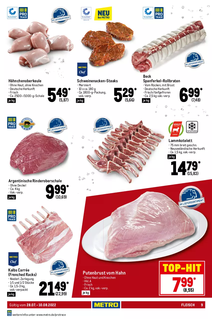 Aktueller Prospekt Metro - GastroJournal - von 28.07 bis 10.08.2022 - strona 9 - produkty: beef, blume, blumen, braten, Brei, decke, Deckel, eis, entrecôte, filet, fleisch, kotelett, kräuter, lamm, lammkotelett, mac, Metro, pute, putenbrust, rind, rinder, rinderfilet, rindfleisch, roastbeef, rollbraten, saft, Schal, Schale, schwein, schweine, schweinenacken, sim, steak, steakhüfte, steaks, Ti, tisch, top-hit, wein, weine