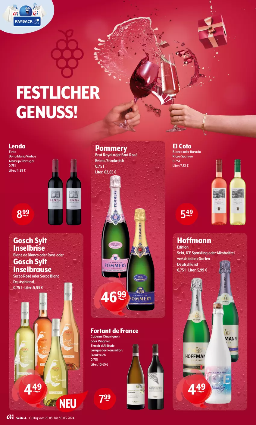 Aktueller Prospekt Getraenke Hoffmann - Prospekte - von 25.03 bis 30.03.2024 - strona 4 - produkty: alkohol, brause, brut, cabernet, cabernet sauvignon, de blancs, ecco, ente, nuss, Ria, rioja, sauvignon, sekt, Ti