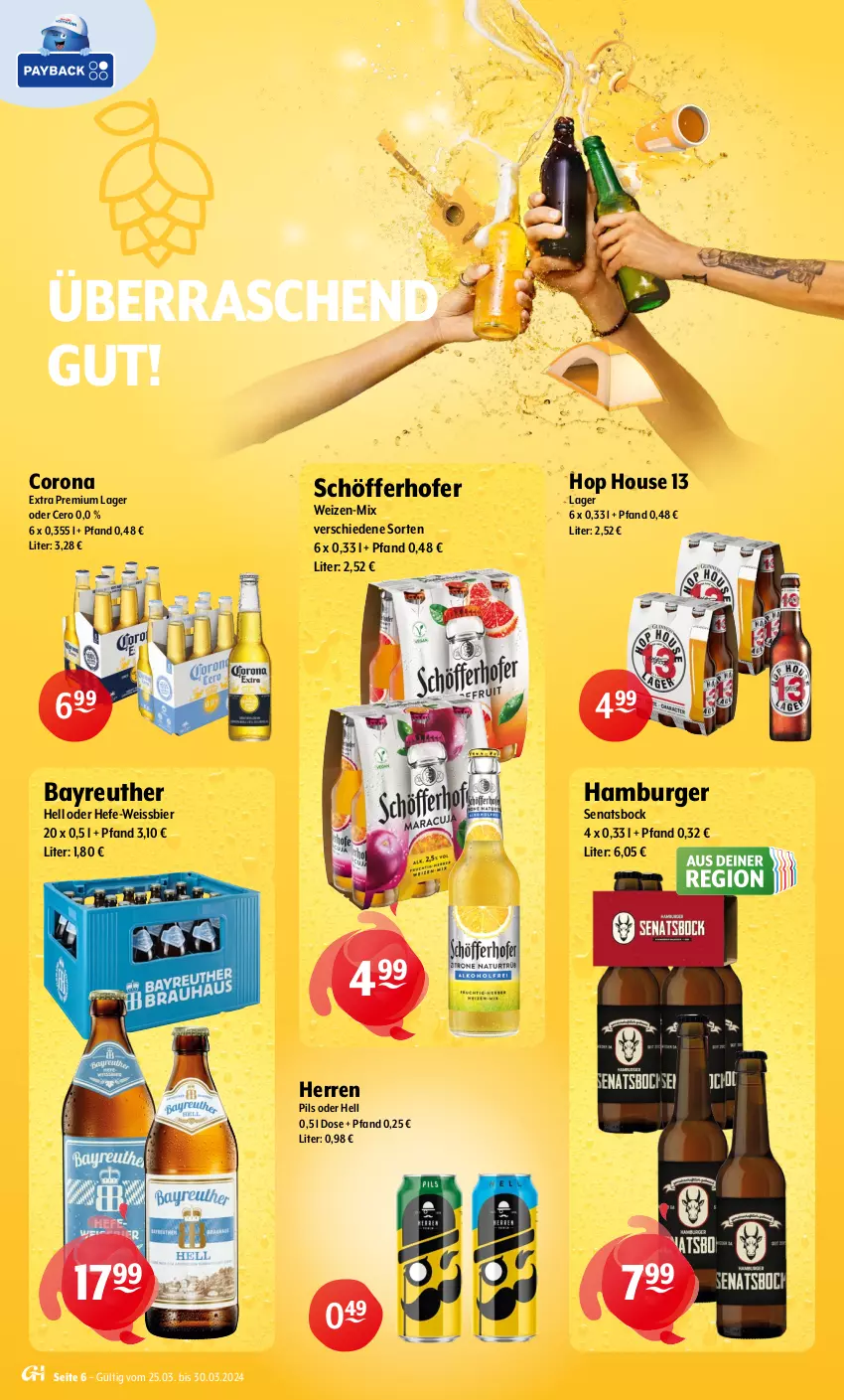 Aktueller Prospekt Getraenke Hoffmann - Prospekte - von 25.03 bis 30.03.2024 - strona 6 - produkty: bier, burger, corona, corona extra, eis, hamburger, Hefe, pils, schöfferhofer, Ti, weissbier