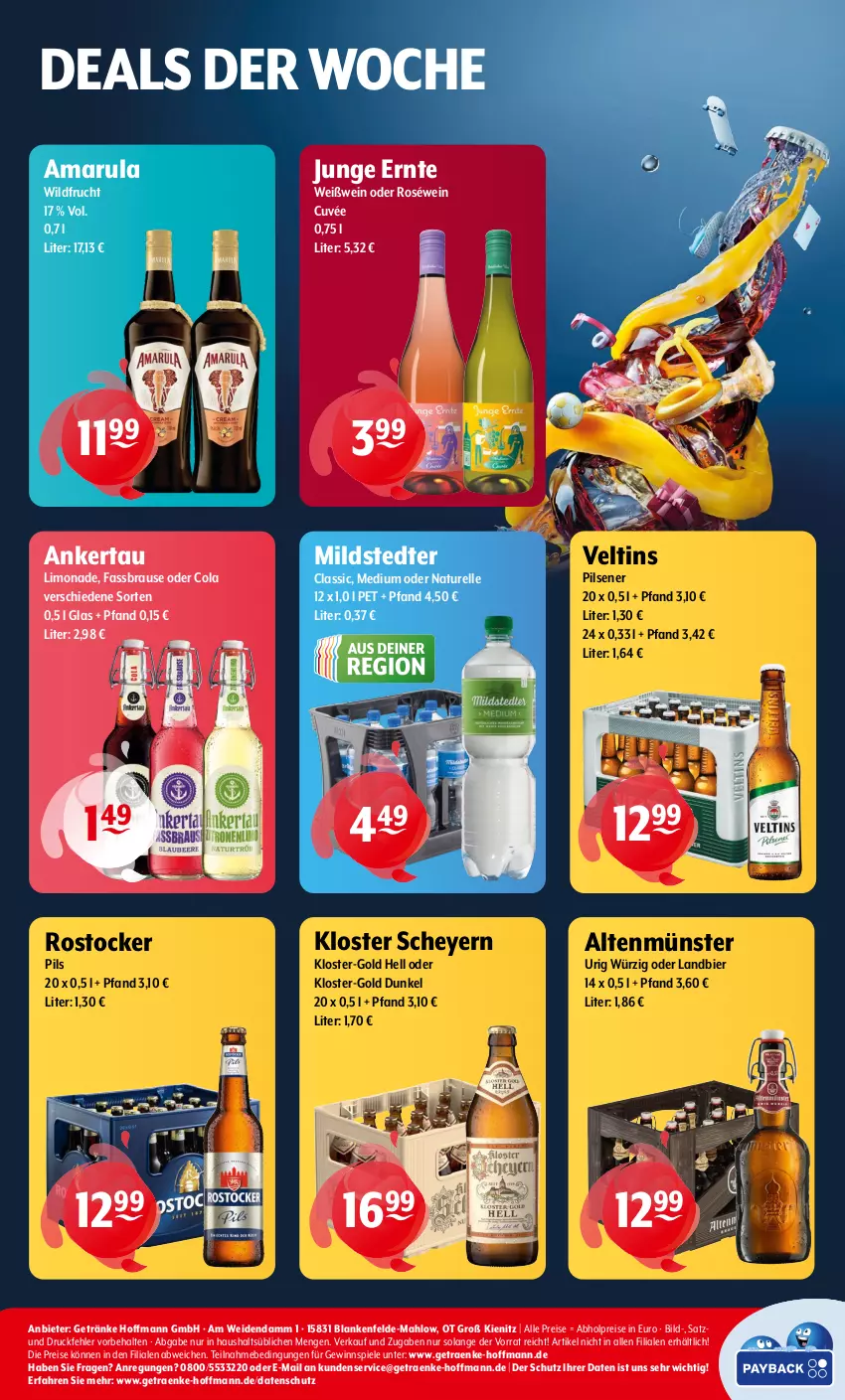 Aktueller Prospekt Getraenke Hoffmann - Prospekte - von 25.03 bis 30.03.2024 - strona 8 - produkty: abholpreise, Altenmünster, amarula, bier, brause, cola, cuvée, eis, elle, fassbrause, frucht, getränk, getränke, gewinnspiel, limo, limonade, natur, pils, pilsener, reis, rel, roséwein, Rostocker, Spiele, Ti, veltins, veltins pilsener, wein, Weißwein, Wild