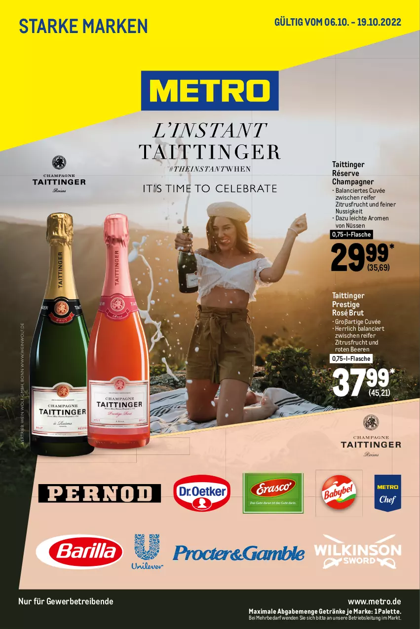 Aktueller Prospekt Metro - Starke Marken - von 06.10 bis 19.10.2022 - strona 1 - produkty: beere, beeren, brut, champagne, champagner, cuvée, flasche, frucht, getränk, getränke, Metro, nuss, Palette, Ti