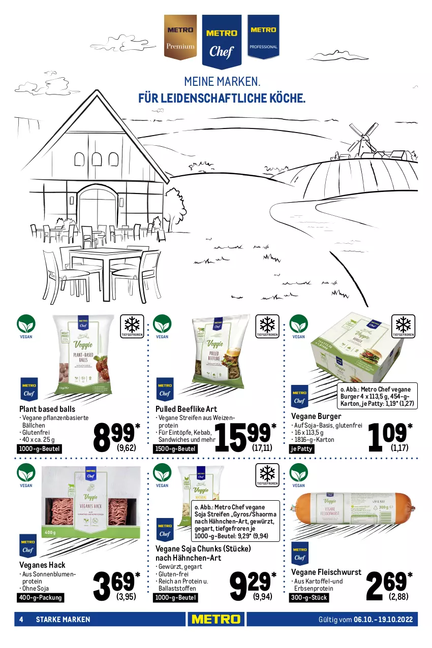 Aktueller Prospekt Metro - Starke Marken - von 06.10 bis 19.10.2022 - strona 4 - produkty: ball, barilla, basilico, beef, beutel, blume, blumen, bolognese, burger, eintöpfe, eis, erbsen, fleisch, fleischwurst, früchte, früchten, gewürz, gyros, hülsenfrüchte, je 250-g-packung, kartoffel, korn, Metro, pasta, Pasta Sauce, pesto, pflanze, pflanzen, reifen, sandwich, sauce, saucen, senf, soja, sonnenblume, sonnenblumen, Ti, Vegane Fleisch, wurst