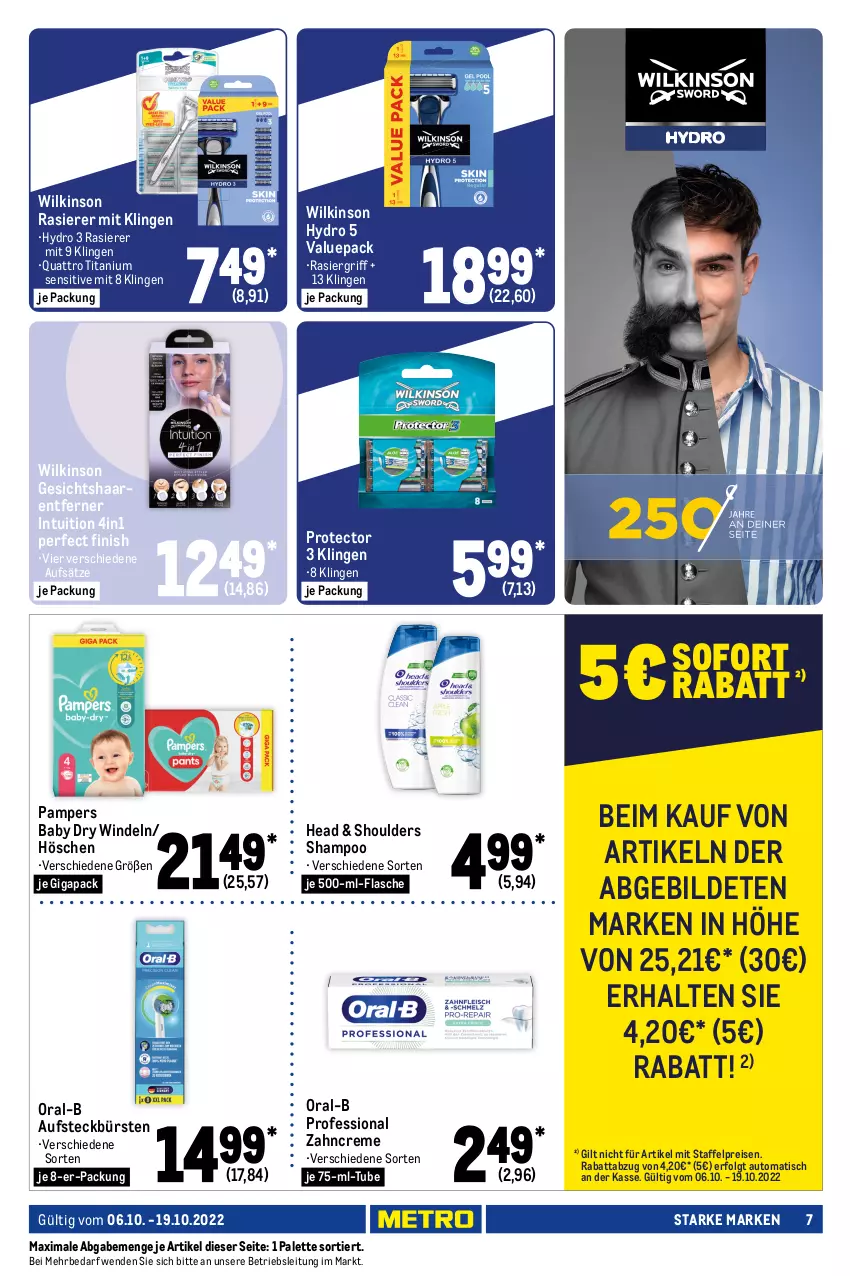 Aktueller Prospekt Metro - Starke Marken - von 06.10 bis 19.10.2022 - strona 7 - produkty: aufsteckbürsten, auto, Bad, beutel, body, bodylotion, bürste, bürsten, creme, deo, deo roll-on, deospray, dove, duschdas, duschgel, eis, Finish, flasche, Handseife, je 500-ml-flasche, LG, Lotion, oral-b, Palette, pampers, pampers baby dry, rasierer, reis, rexona, roll-on, schaumbad, Seife, shampoo, Ti, tisch, wilkinson, windeln, zahncreme