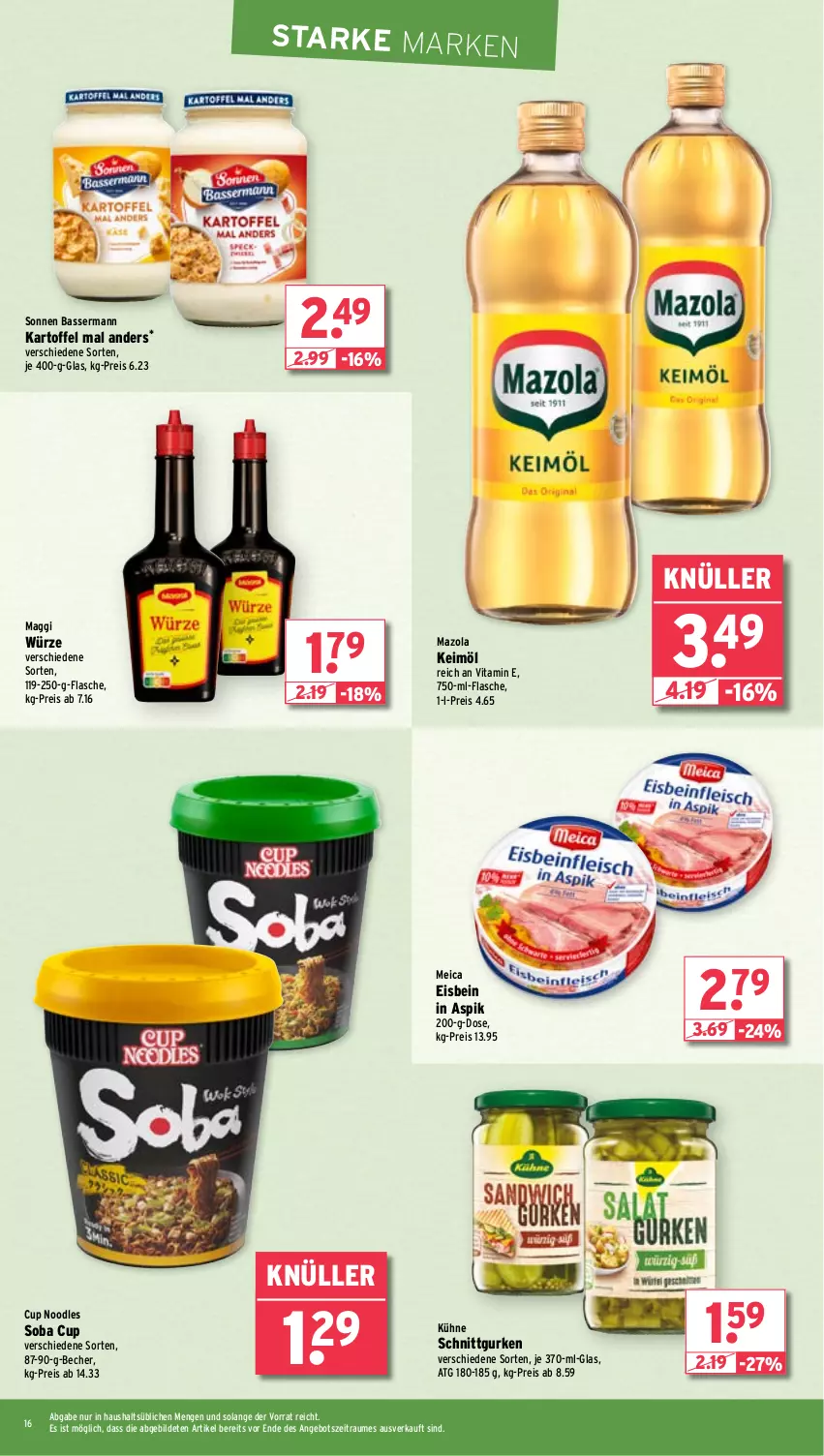 Aktueller Prospekt Wasgau - von 19.02 bis 24.02.2024 - strona 16 - produkty: angebot, Becher, eis, flasche, gurke, gurken, kartoffel, keimöl, Kühne, maggi, maggi würze, mazola, meica, reis, Ti, vita