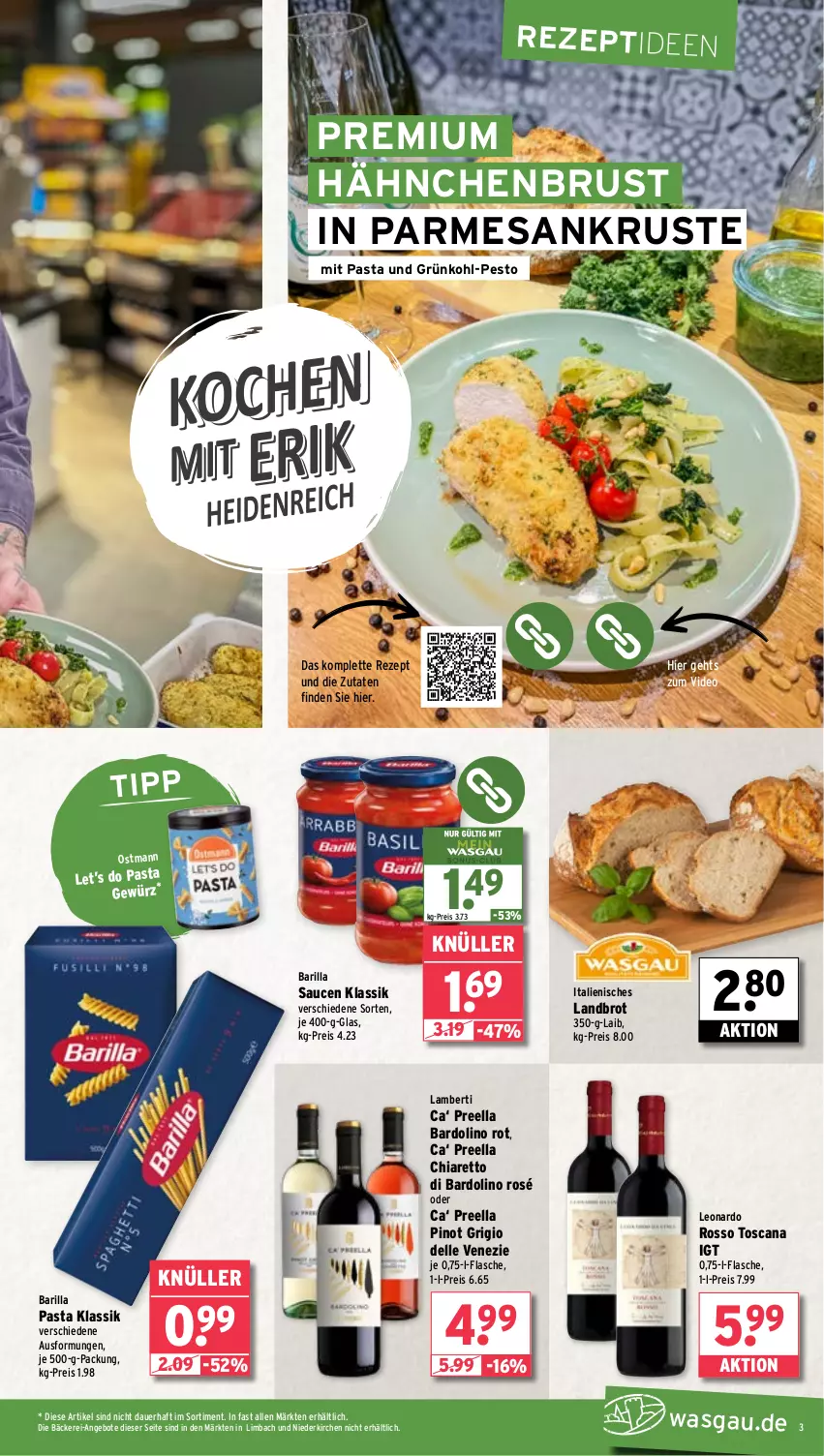 Aktueller Prospekt Wasgau - von 19.02 bis 24.02.2024 - strona 3 - produkty: Amber, angebot, angebote, auer, barilla, brot, chia, dell, deo, eis, elle, flasche, gewürz, hähnchenbrust, leonardo, pasta, pesto, Pinot, pinot grigio, reis, rezept, sauce, saucen, Ti