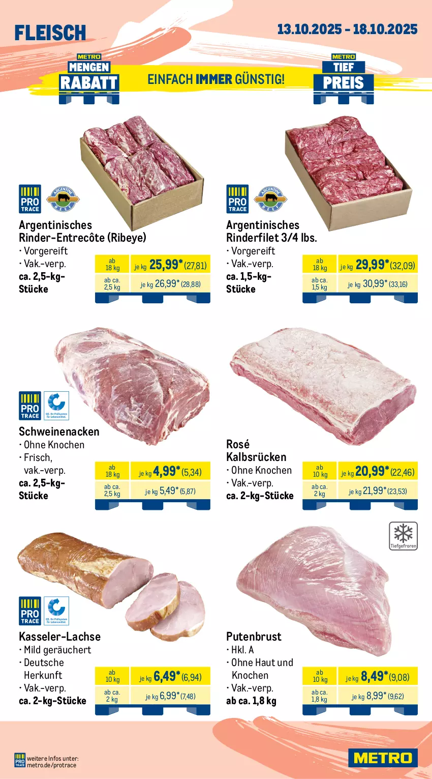 Aktueller Prospekt Metro - Wochen-Angebote Gastro - von 13.10 bis 18.10.2025 - strona 2 - produkty: axe, beutel, braten, brustfilet, eis, entrecôte, filet, filets, fleisch, grill, grillhaxe, gulasch, hähnchenbrust, hähnchenbrustfilet, Hähnchenschnitzel, Haxe, kasseler, Kette, lachs, lamm, lammkeule, Metro, pute, putenbrust, rind, rinder, rinderfilet, schnitten, schnitzel, schwein, schweine, Schweinelachs, schweinenacken, Ti, wein, weine