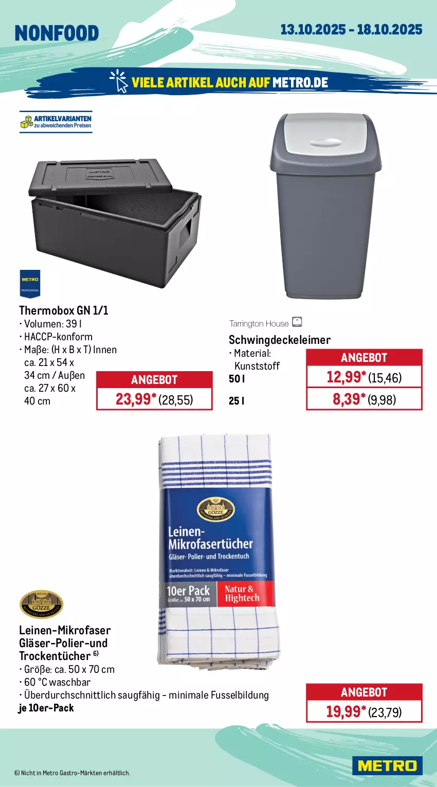 Aktueller Prospekt Metro - Wochen-Angebote Gastro - von 13.10 bis 18.10.2025 - strona 20 - produkty: ACC, angebot, decke, Deckel, eimer, Gläser, leimer, leine, Metro, metro gastro, mikrofaser, Ria, Ti, tücher