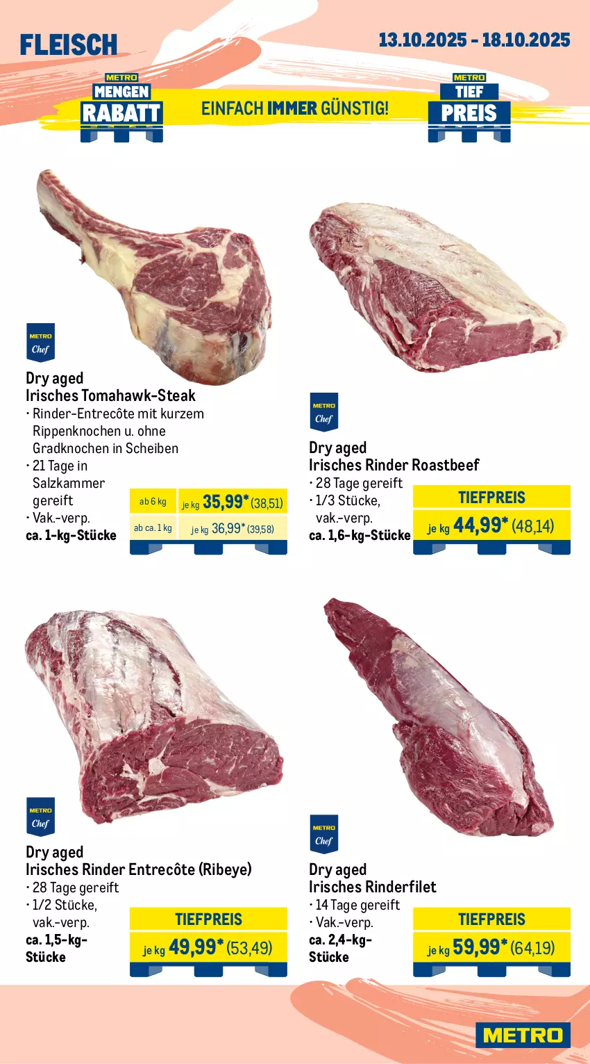 Aktueller Prospekt Metro - Wochen-Angebote Gastro - von 13.10 bis 18.10.2025 - strona 4 - produkty: Abtei, angebot, angebote, aqua, beef, eis, elle, entrecôte, filet, fisch, fische, Fischer, fischtheke, fleisch, forelle, frischfisch, lachs, lachsfilet, Metro, reis, rel, Ria, rind, rinder, rinderfilet, Rippen, roastbeef, rwe, salz, Schere, steak, Ti, tiefpreis, Wild