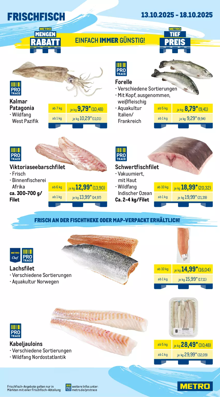 Aktueller Prospekt Metro - Wochen-Angebote Gastro - von 13.10 bis 18.10.2025 - strona 5 - produkty: Abtei, angebot, angebote, aqua, beef, eis, elle, entrecôte, filet, fisch, fische, Fischer, fischtheke, fleisch, forelle, frischfisch, lachs, lachsfilet, Metro, reis, rel, Ria, rind, rinder, rinderfilet, Rippen, roastbeef, rwe, salz, Schere, steak, Ti, tiefpreis, Wild