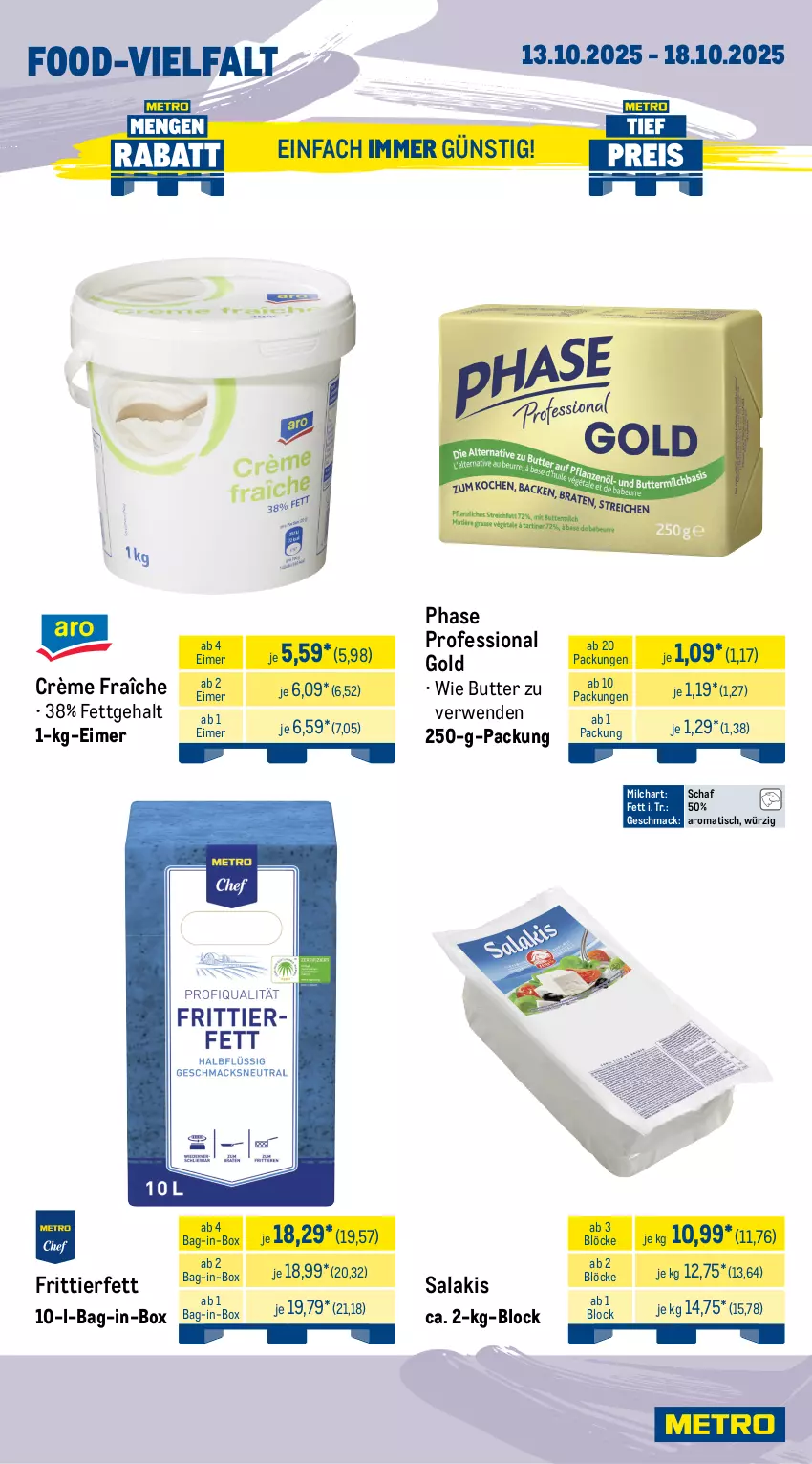 Aktueller Prospekt Metro - Wochen-Angebote Gastro - von 13.10 bis 18.10.2025 - strona 9 - produkty: bag-in-box, butter, crème fraîche, eimer, eis, mac, milch, obst, pilze, pommes, Pommes Frites, reis, rispentomaten, rum, rwe, sac, salakis, Steinpilze, Ti, tiefpreis, tisch, tomate, tomaten, zwiebel, zwiebeln