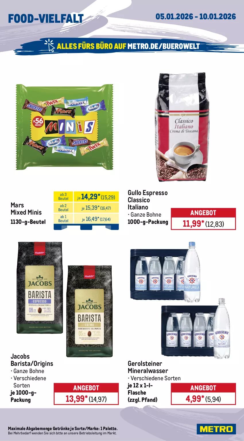 Aktueller Prospekt Metro - Wochen-Angebote - Seite 24 - von 05.01 bis 10.01.2026 - strona 14 - produkty: Alwa, angebot, beutel, bohne, classico, coca-cola, cola, espresso, flasche, gerolsteine, gerolsteiner, getränk, getränke, gin, jacobs, mars, Metro, mineralwasser, Palette, Peroni, steiner, Three Sixty, Ti, wasser