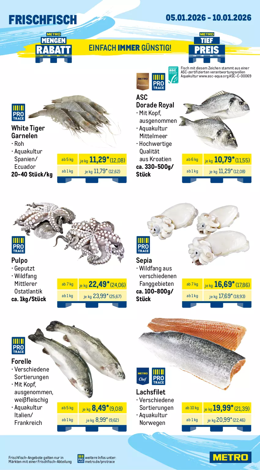 Aktueller Prospekt Metro - Wochen-Angebote - Seite 24 - von 05.01 bis 10.01.2026 - strona 5 - produkty: Abtei, angebot, angebote, aqua, bites, Dorade, dorade royal, eis, elle, ente, filet, fisch, fleisch, Fleischalternative, forelle, frischfisch, garnelen, kräuter, lachs, lachsfilet, Metro, rel, rwe, Schal, steak, Ti, tisch, Wild, zitrone