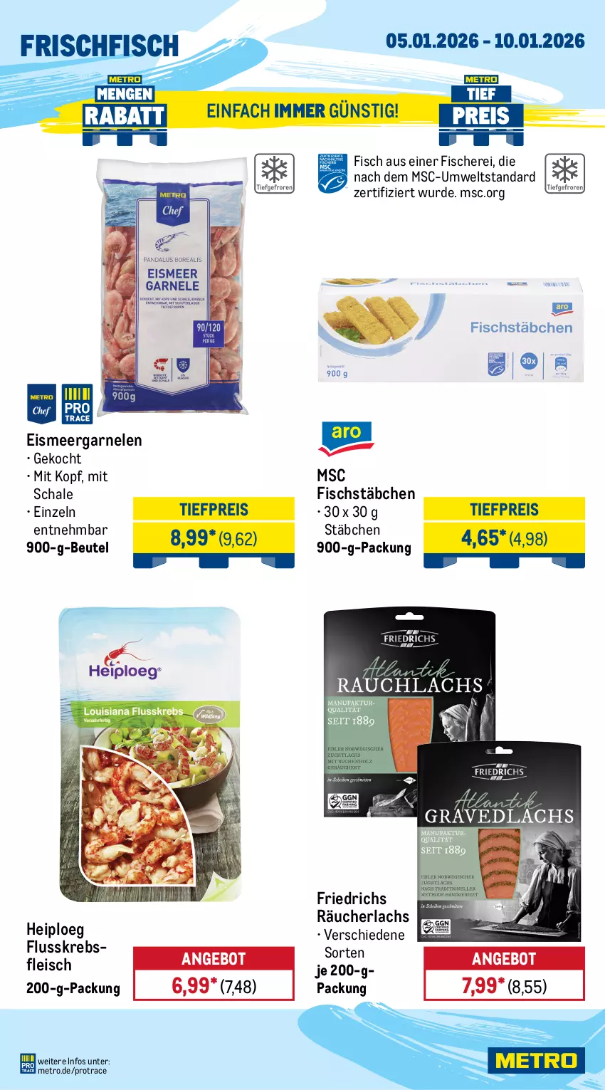 Aktueller Prospekt Metro - Wochen-Angebote - Seite 24 - von 05.01 bis 10.01.2026 - strona 6 - produkty: angebot, avocado, beutel, bsf, eis, fisch, fische, Fischer, fischstäbchen, fleisch, frischfisch, garnelen, kiwi, Krebs, lachs, Metro, obst, orange, orangen, Räucherlachs, reis, Schal, Schale, Schere, Ti, tiefpreis