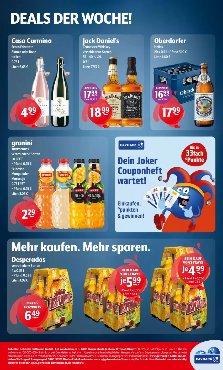 Aktueller Prospekt Getraenke Hoffmann - Prospekte - von 27.10 bis 01.11.2025 - strona 8 - produkty: abholpreise, desperados, ecco, eis, elle, frizzante, getränk, getränke, gewinnspiel, granini, jack daniel, Jack Daniel’s, mango, maracuja, nuss, reis, Spiele, tennessee whiskey, Ti, whiskey, Zelt