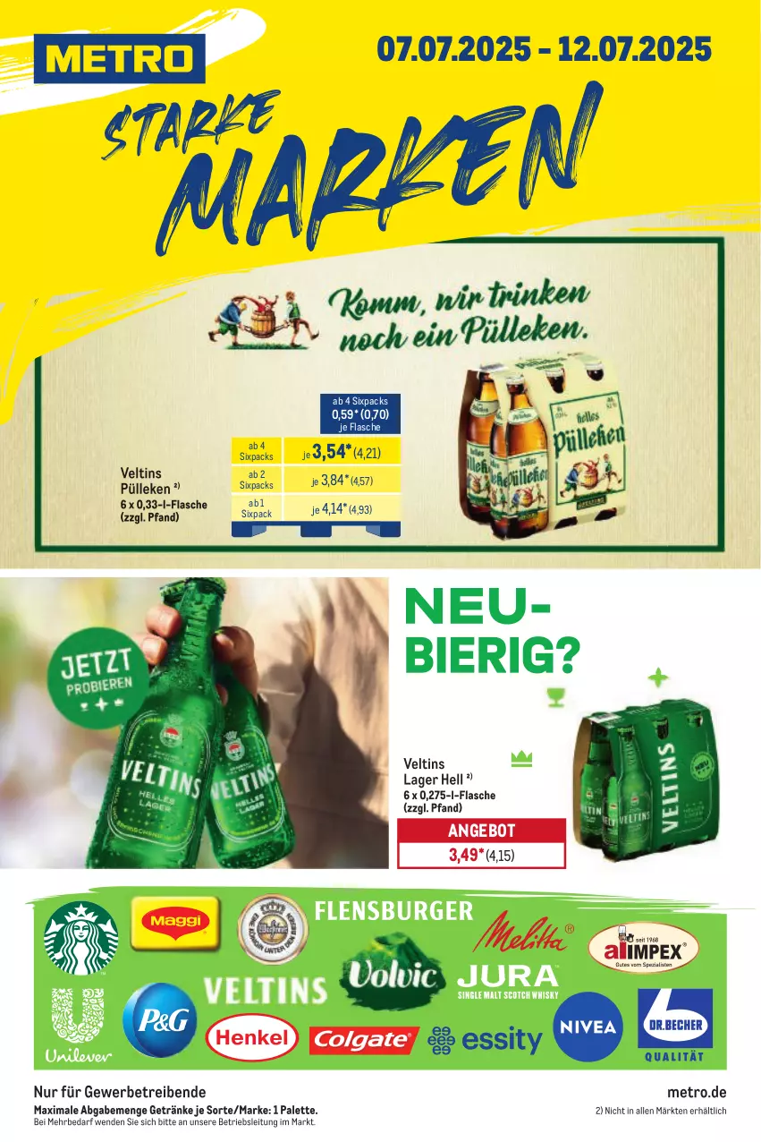 Aktueller Prospekt Metro - Starke Marken - von 07.07 bis 12.07.2025 - strona 1 - produkty: angebot, flasche, getränk, getränke, Metro, Palette, Ti, veltins
