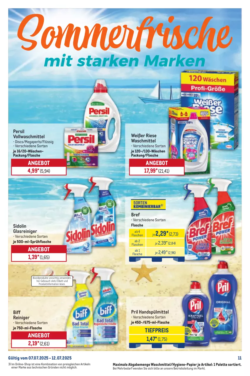 Aktueller Prospekt Metro - Starke Marken - von 07.07 bis 12.07.2025 - strona 11 - produkty: angebot, biff, Bref, eis, flasche, Glasreiniger, megaperls, Palette, papier, persil, pril, reiniger, reis, sidolin, sprühflasche, spülmittel, Ti, tiefpreis, vollwaschmittel, waschmittel