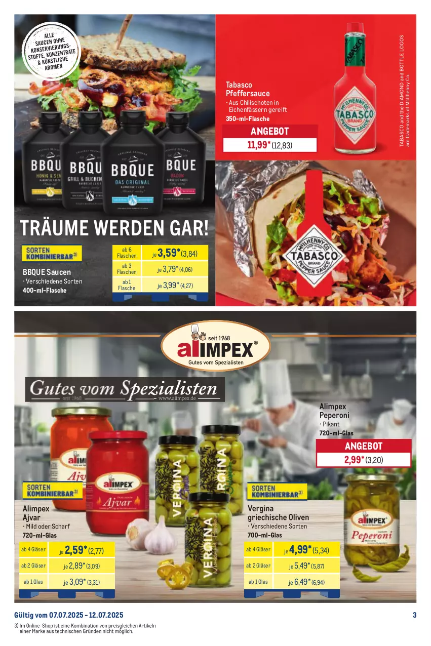 Aktueller Prospekt Metro - Starke Marken - von 07.07 bis 12.07.2025 - strona 3 - produkty: Ajvar, angebot, chili, eis, flasche, gin, Gläser, olive, oliven, peperoni, Peroni, pfeffer, reis, sauce, saucen, tabasco, Ti