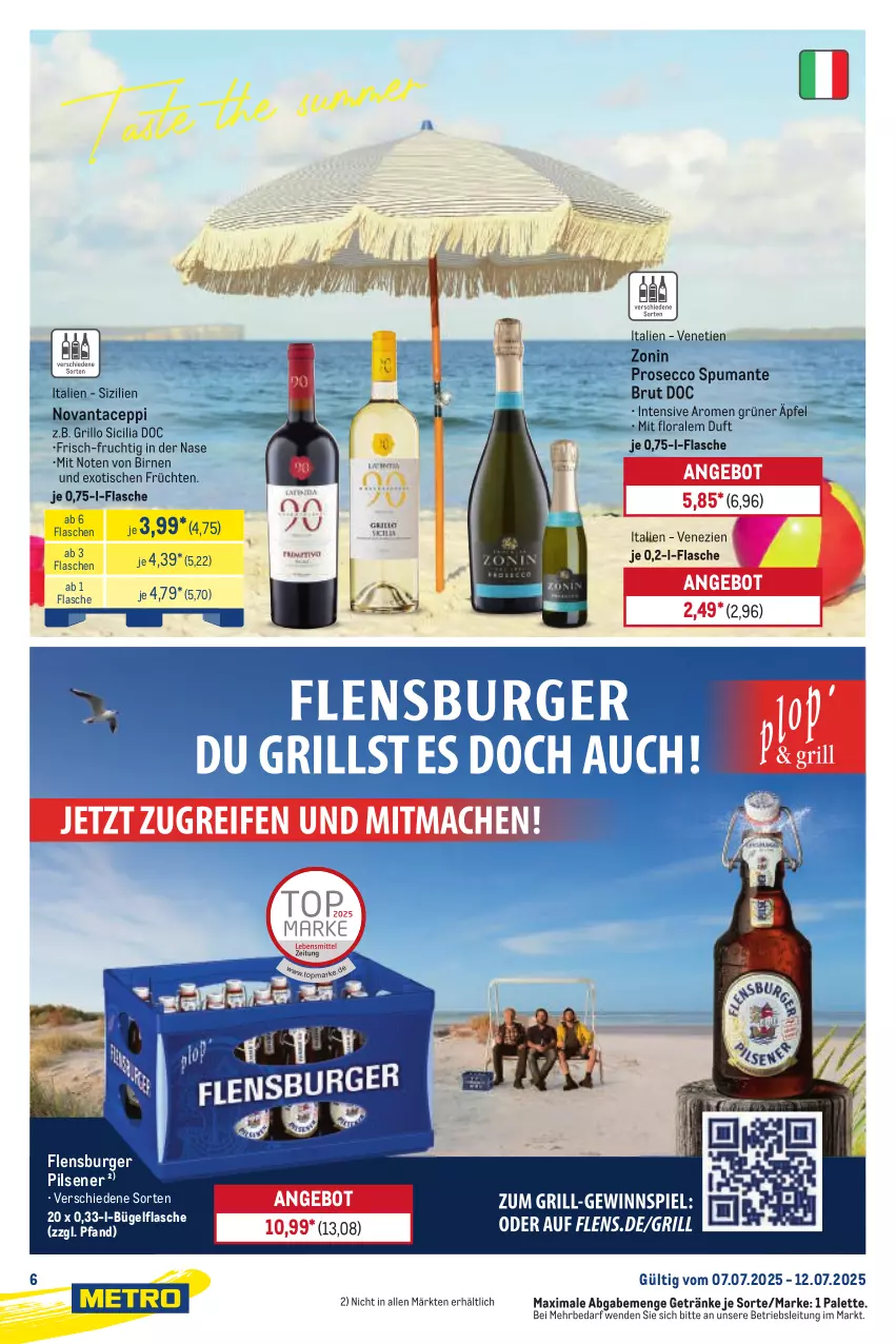 Aktueller Prospekt Metro - Starke Marken - von 07.07 bis 12.07.2025 - strona 6 - produkty: angebot, Birnen, brut, bügel, bügelflasche, burger, ecco, flasche, flensburger, frucht, früchte, früchten, getränk, getränke, grill, grillo, Palette, pils, pilsener, prosecco, puma, spumante, Ti, tisch, zonin