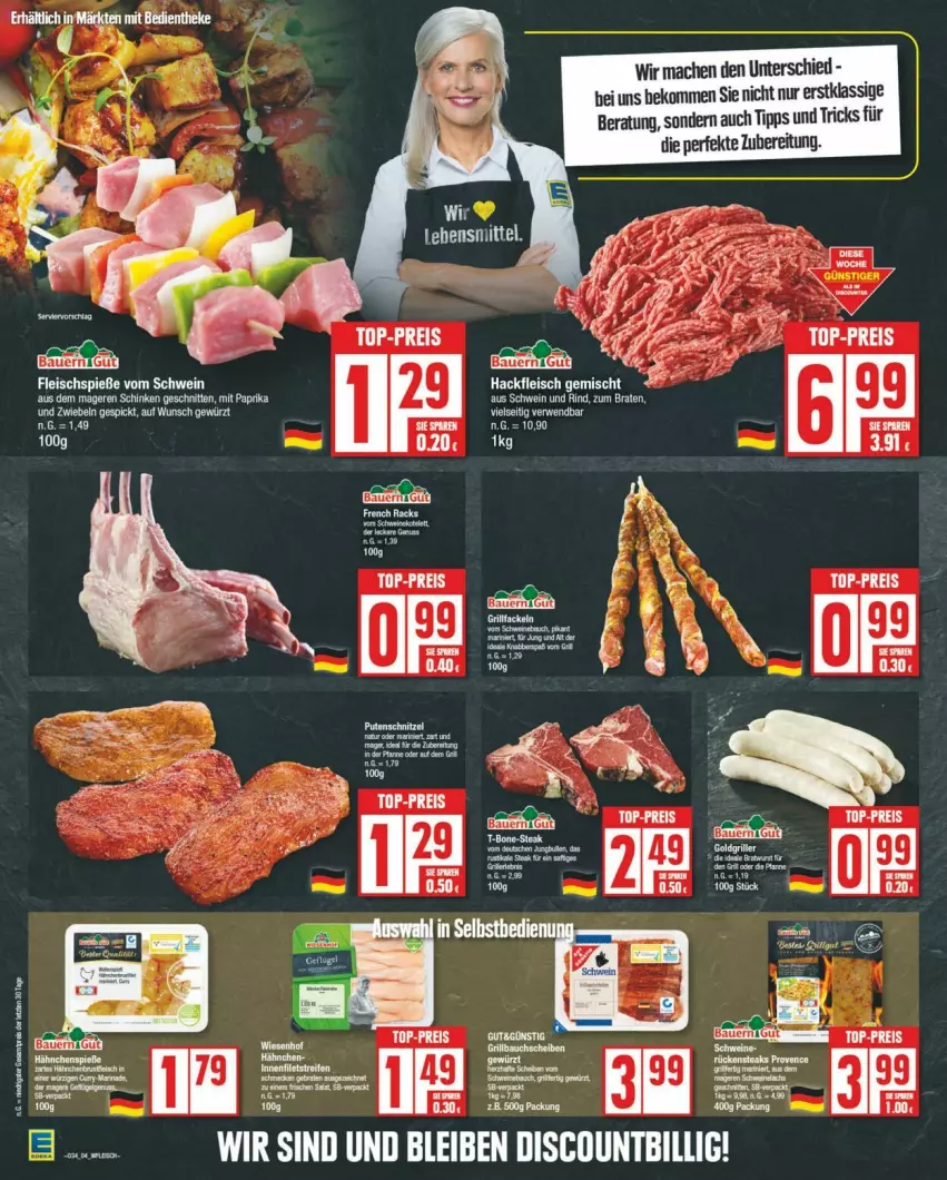 Aktueller Prospekt Edeka - Prospekte - von 17.08 bis 24.08.2024 - strona 4 - produkty: beko, braten, eis, fleisch, hackfleisch, hackfleisch gemischt, mac, mit paprika, paprika, reis, rind, schinken, schnitten, schwein, schwein und rind, Ti, top-preis, wein