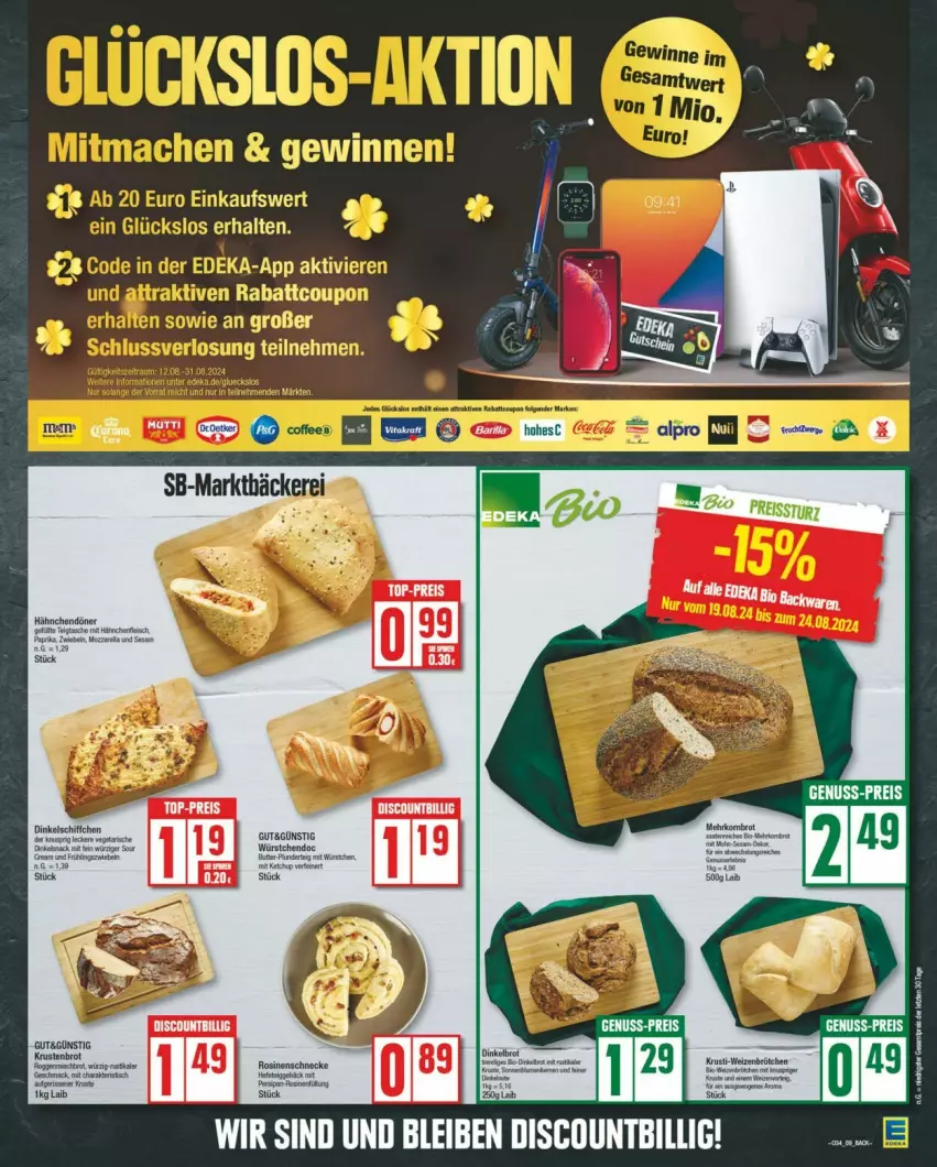 Aktueller Prospekt Edeka - Prospekte - von 17.08 bis 24.08.2024 - strona 9 - produkty: brot, Rosinenschnecke, Ti, würstchen