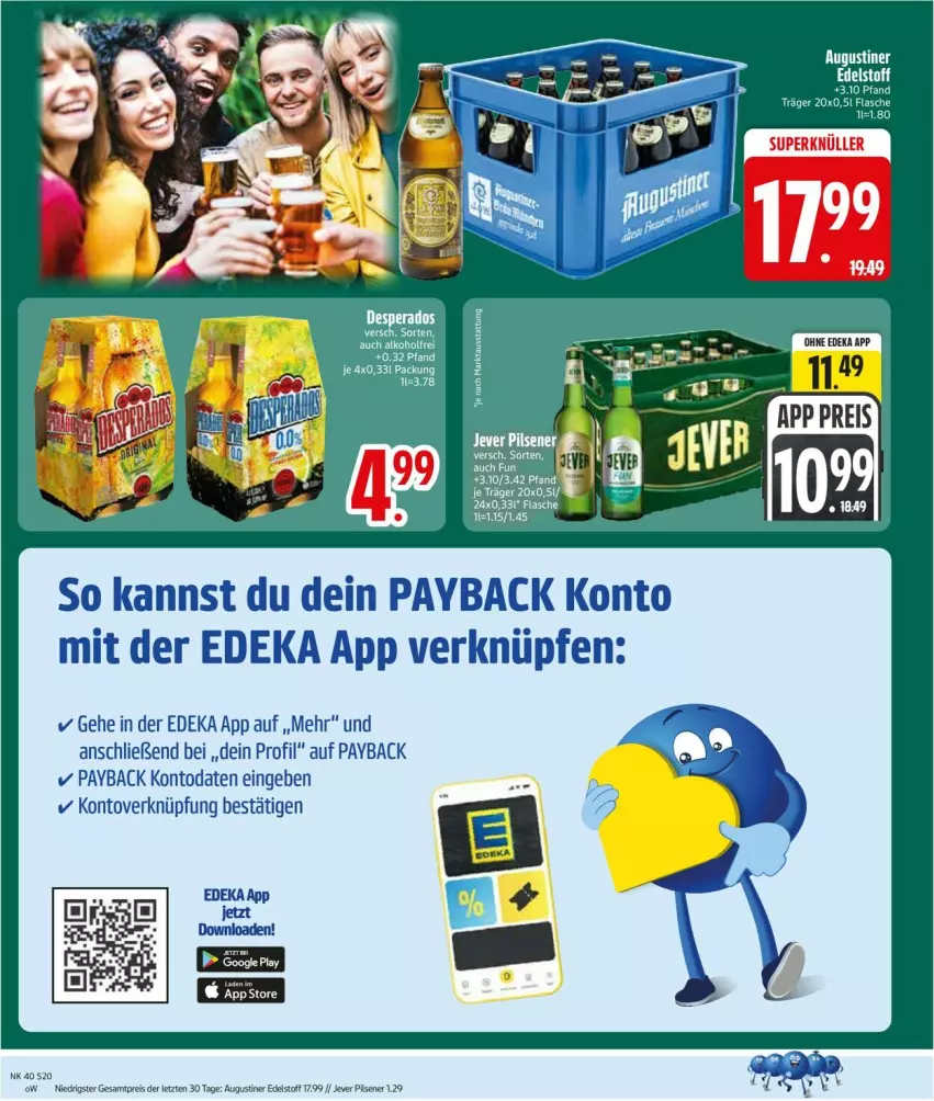 Aktueller Prospekt Edeka - Prospekte - von 28.09 bis 02.10.2026 - strona 22 - produkty: Augustiner Edelstoff, deka, eis, flasche, jever, jever pilsener, payback, pils, pilsener, reis, Ti, ZTE