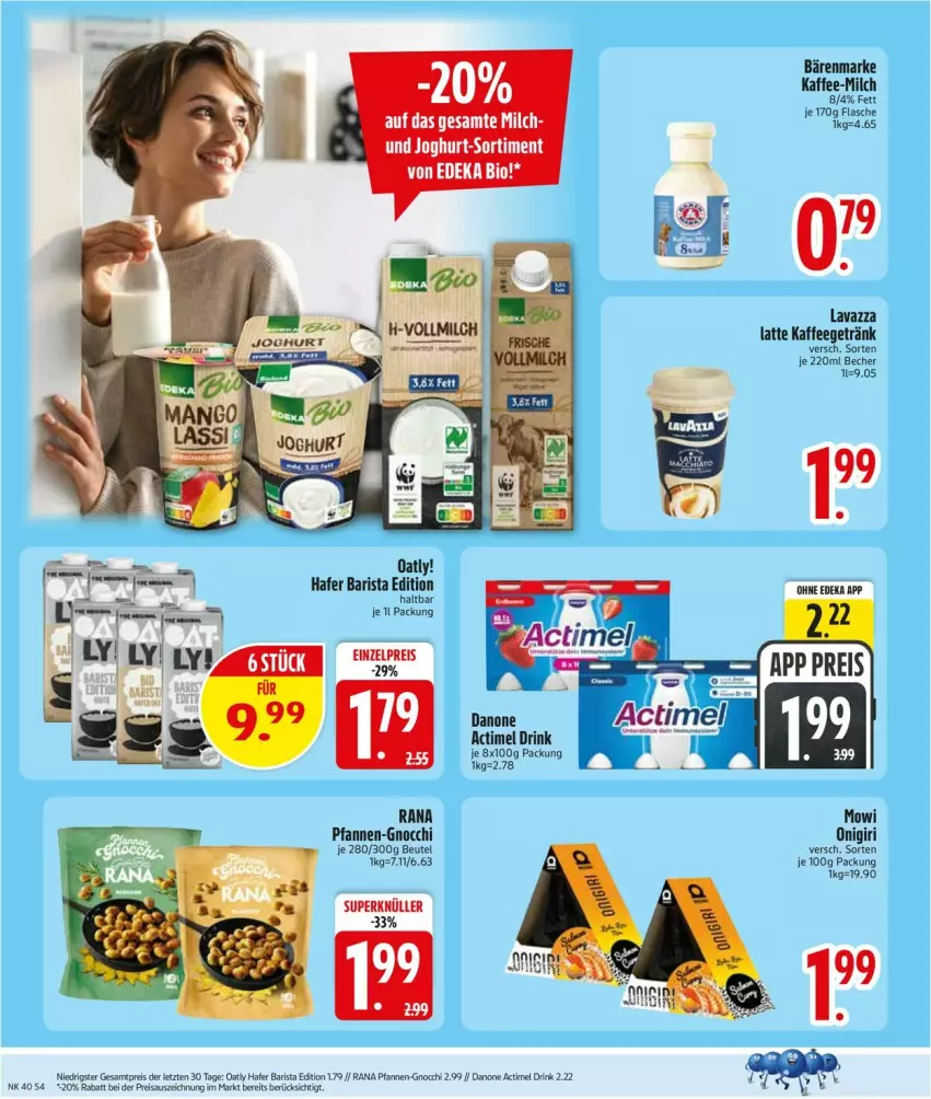 Aktueller Prospekt Edeka - Prospekte - von 28.09 bis 02.10.2026 - strona 6 - produkty: actimel, actimel drink, bärenmarke, Becher, beutel, bio, danone, deka, drink, edeka bio, flasche, getränk, gnocchi, hafer, kaffee, latte, lavazza, pfanne, pfannen, Rana, Ti, ZTE