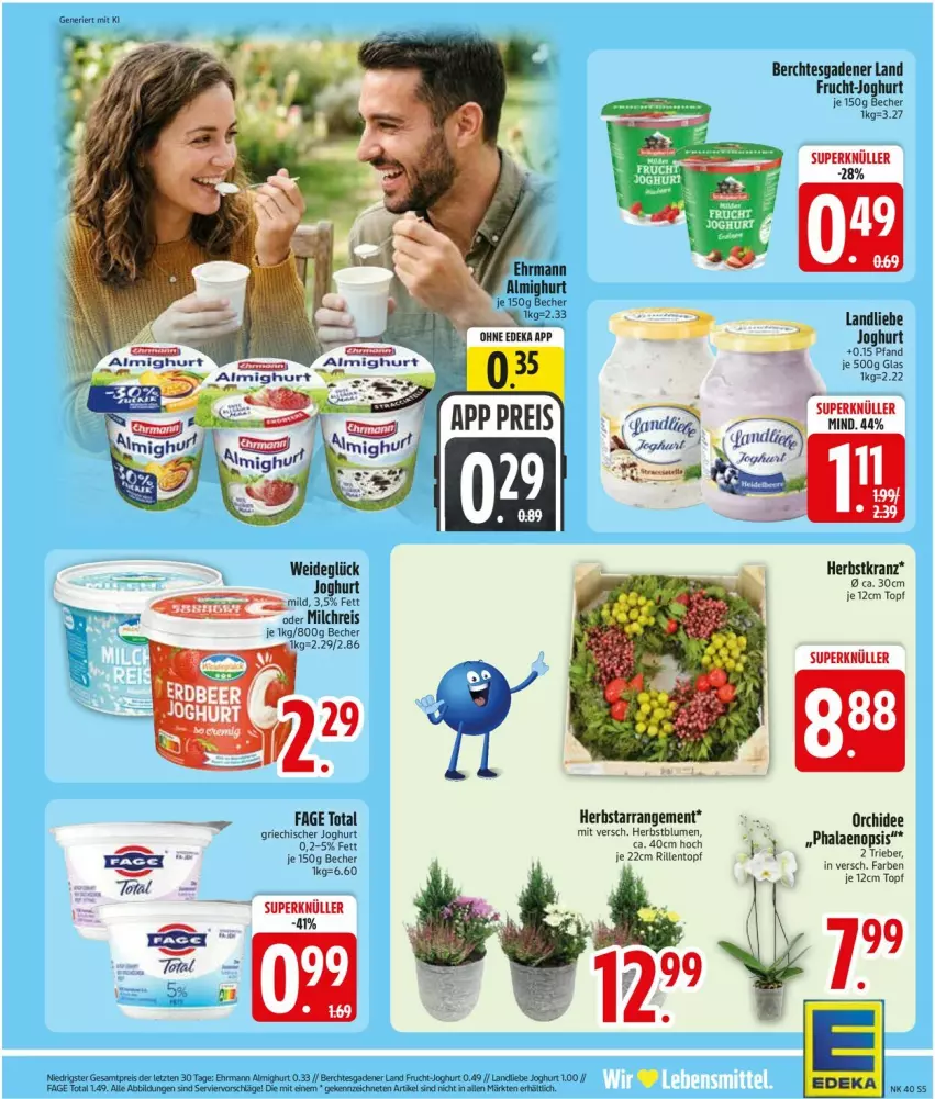 Aktueller Prospekt Edeka - Prospekte - von 28.09 bis 02.10.2026 - strona 7 - produkty: almighur, almighurt, Becher, blume, blumen, deka, eis, frucht, joghur, joghurt, joghurt mild, Kranz, landliebe, landliebe joghurt, milch, milchreis, orchidee, reis, topf
