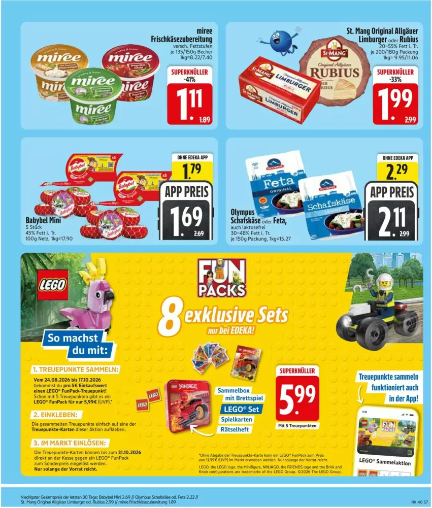 Aktueller Prospekt Edeka - Prospekte - von 28.09 bis 02.10.2026 - strona 9 - produkty: babybel, Becher, beko, burger, erde, feta, frischkäse, frischkäsezubereitung, gin, Käse, LEGO®, LG, Limburger, miree, Rubius, schafskäse, St. Mang, tee, Ti