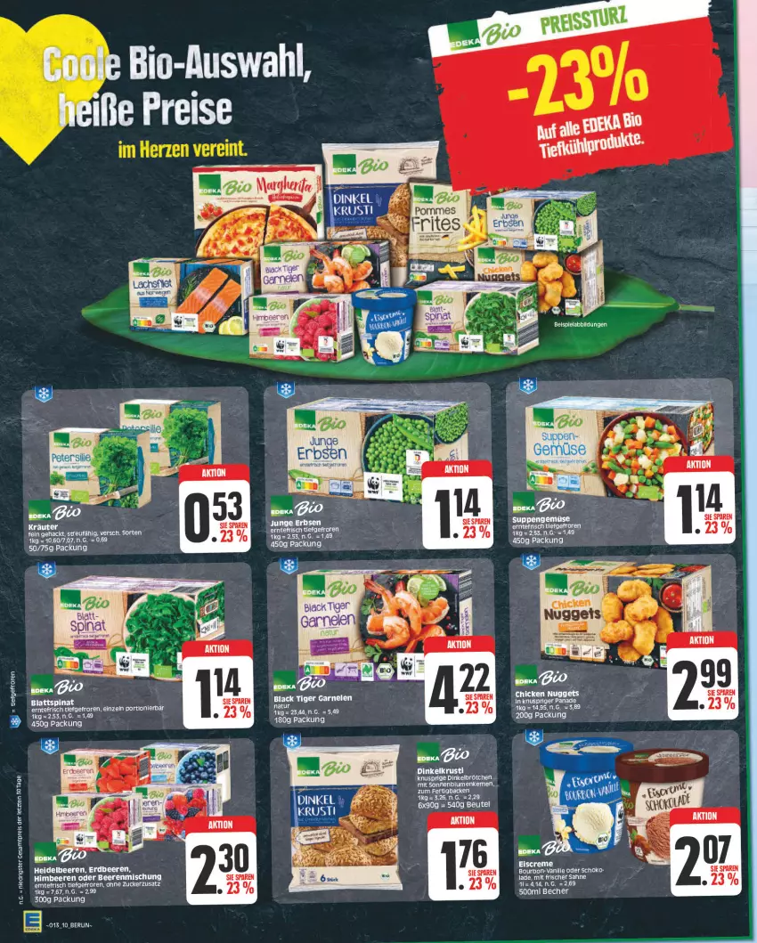 Aktueller Prospekt Edeka - Angebote der Woche - von 27.03 bis 01.04.2023 - strona 10 - produkty: Becher, beere, beeren, beutel, blattspinat, blume, blumen, bourbon, brötchen, dinkelbrötchen, eis, ente, erdbeere, erdbeeren, garnelen, heidelbeere, heidelbeeren, himbeer, himbeere, himbeeren, lack, natur, reis, sahne, schoko, sonnenblume, sonnenblumen, spinat, suppe, suppen, tee, Ti, vanille, ZTE, zucker