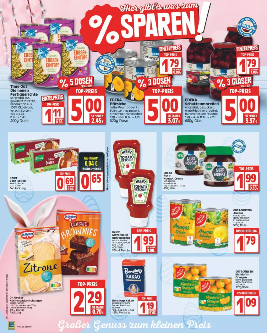 Aktueller Prospekt Edeka - Angebote der Woche - von 27.03 bis 01.04.2023 - strona 12 - produkty: ananas, backmischung, Backmischungen, creme, deka, Dr. Oetker, eis, elle, ente, fertiggericht, fertiggerichte, flasche, frucht, früchte, heinz, kakao, ketchup, knorr, kuchen, LG, mayonnaise, nuss, ohne palmöl, orange, orangen, pfirsich, pfirsiche, reis, rel, saft, schnitten, Soße, Ti, Yo, zitrone, zitronen, ZTE, zucker