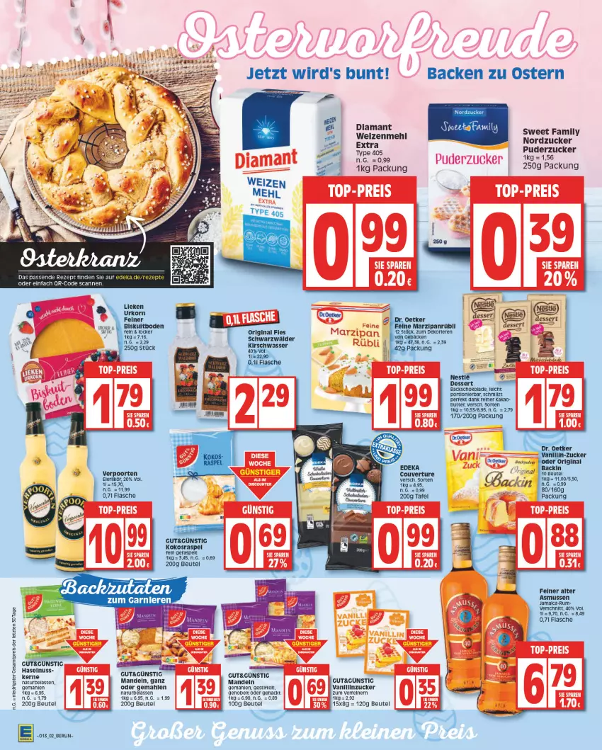 Aktueller Prospekt Edeka - Angebote der Woche - von 27.03 bis 01.04.2023 - strona 2 - produkty: beutel, butter, deka, dessert, eis, flasche, gin, kakao, kirsch, kokos, korn, lieken, marzipan, miele, natur, nordzucker, reis, rezept, rezepte, rum, schoko, schokolade, stifte, Sweet Family, Ti, type 405, urkorn, verpoorten, wasser, ZTE, zucker