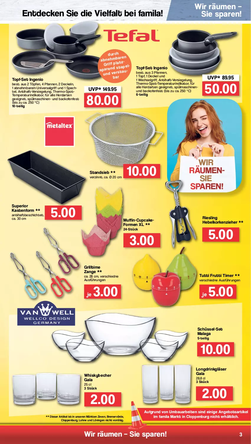 Aktueller Prospekt Famila - Prospekte - von 17.01 bis 22.01.2022 - strona 3 - produkty: angebot, backofen, Bau, Becher, decke, Deckel, drink, Gläser, grill, herdarten, LG, Muffin, Ofen, pfanne, pfannen, riesling, rind, schüssel, spachtel, spülmaschinen, Ti, timer, topf, topf-set, whisky, Whiskybecher