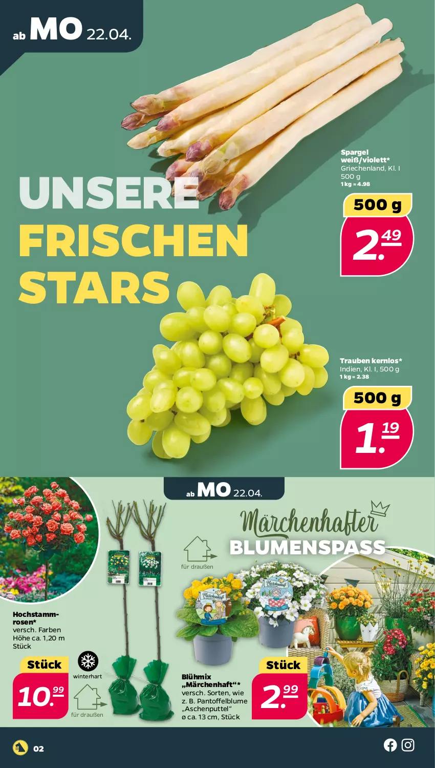 Aktueller Prospekt Netto - Woche 17 - von 22.04 bis 27.04.2024 - strona 2 - produkty: blume, blumen, rosen, spargel, trauben